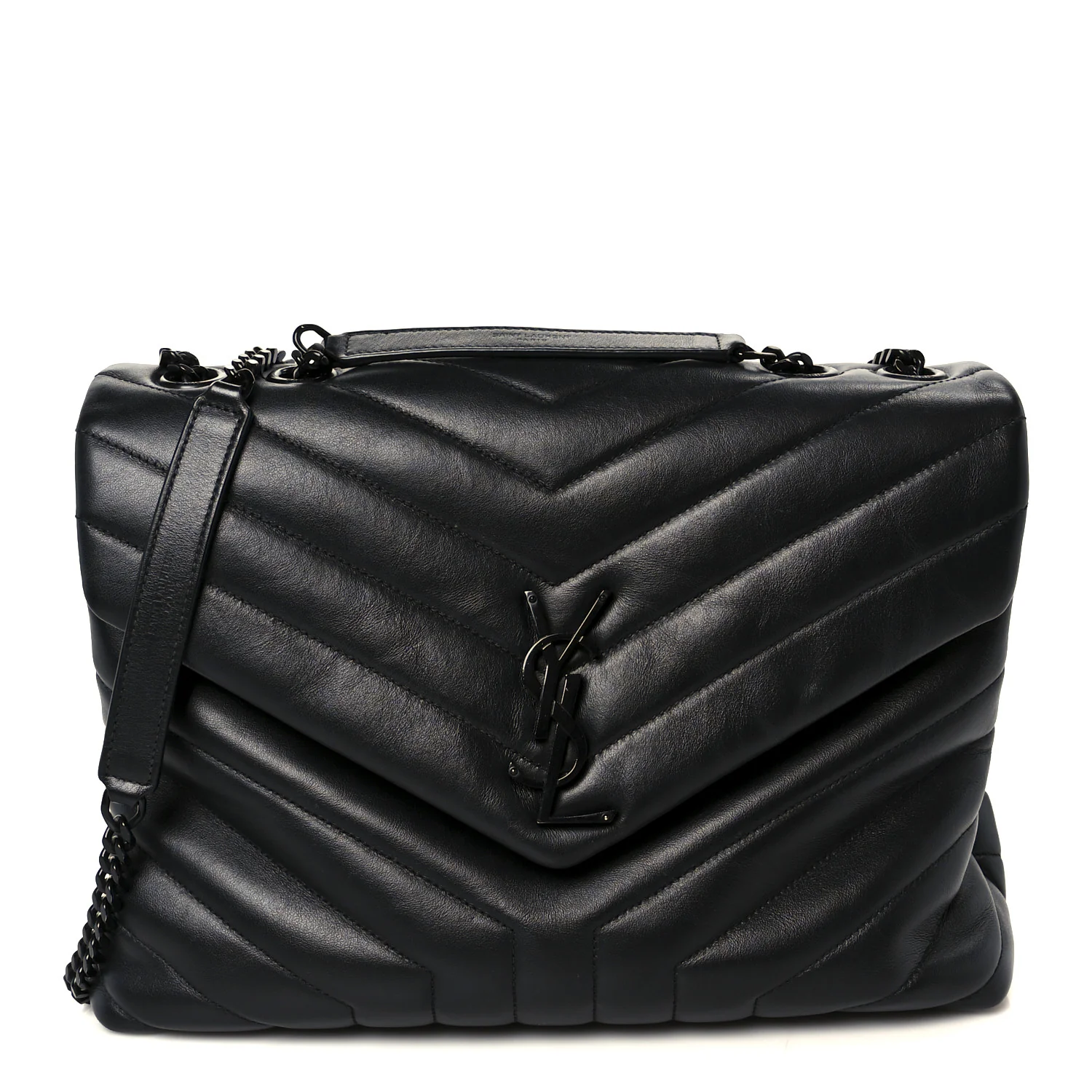 Calfskin Y Quilted Monogram Monochrome Medium Loulou Chain Satchel Black
