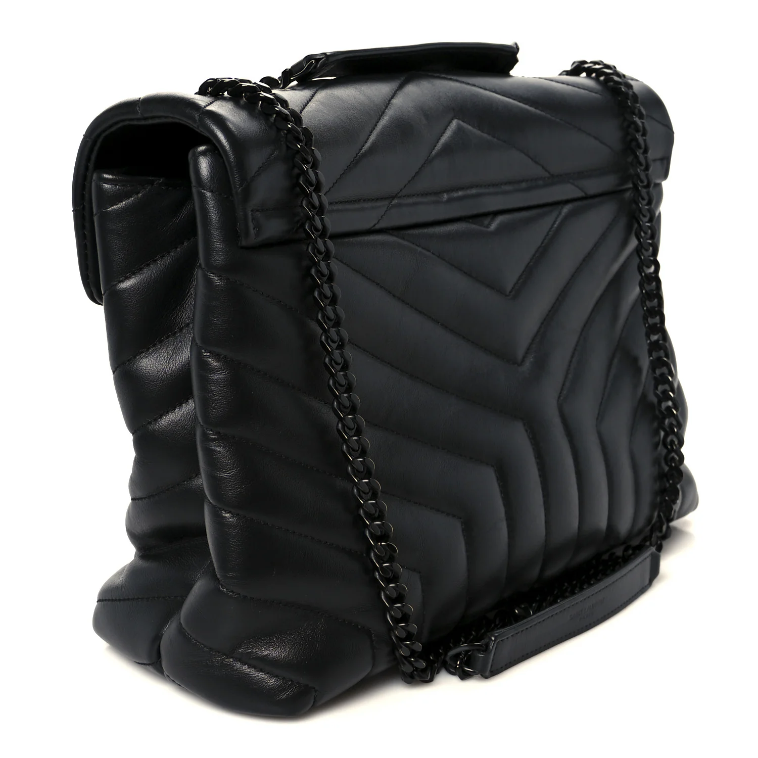 Calfskin Y Quilted Monogram Monochrome Medium Loulou Chain Satchel Black - Image 3
