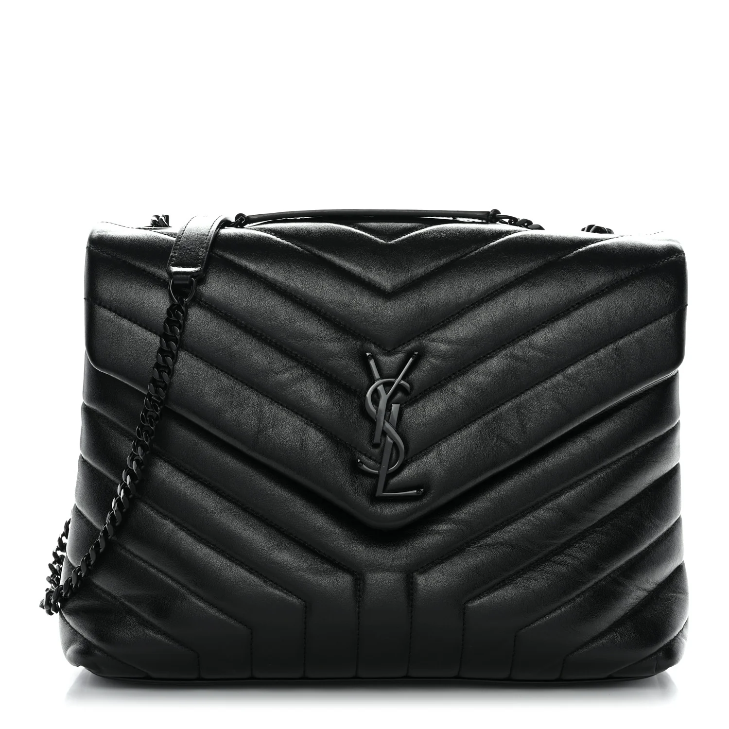 Calfskin Y Quilted Monogram Monochrome Medium Loulou Chain Satchel Black