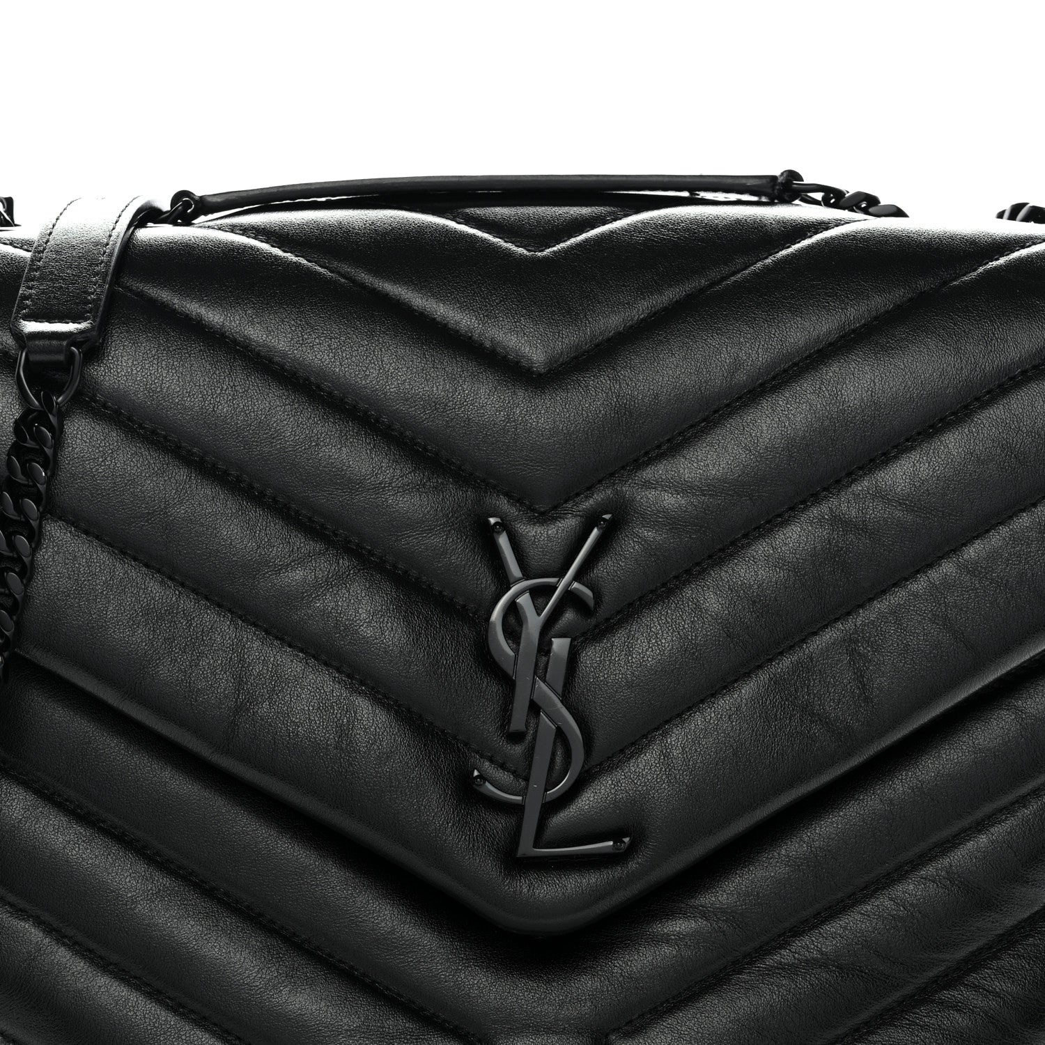 Calfskin Y Quilted Monogram Monochrome Medium Loulou Chain Satchel Black - Image 8