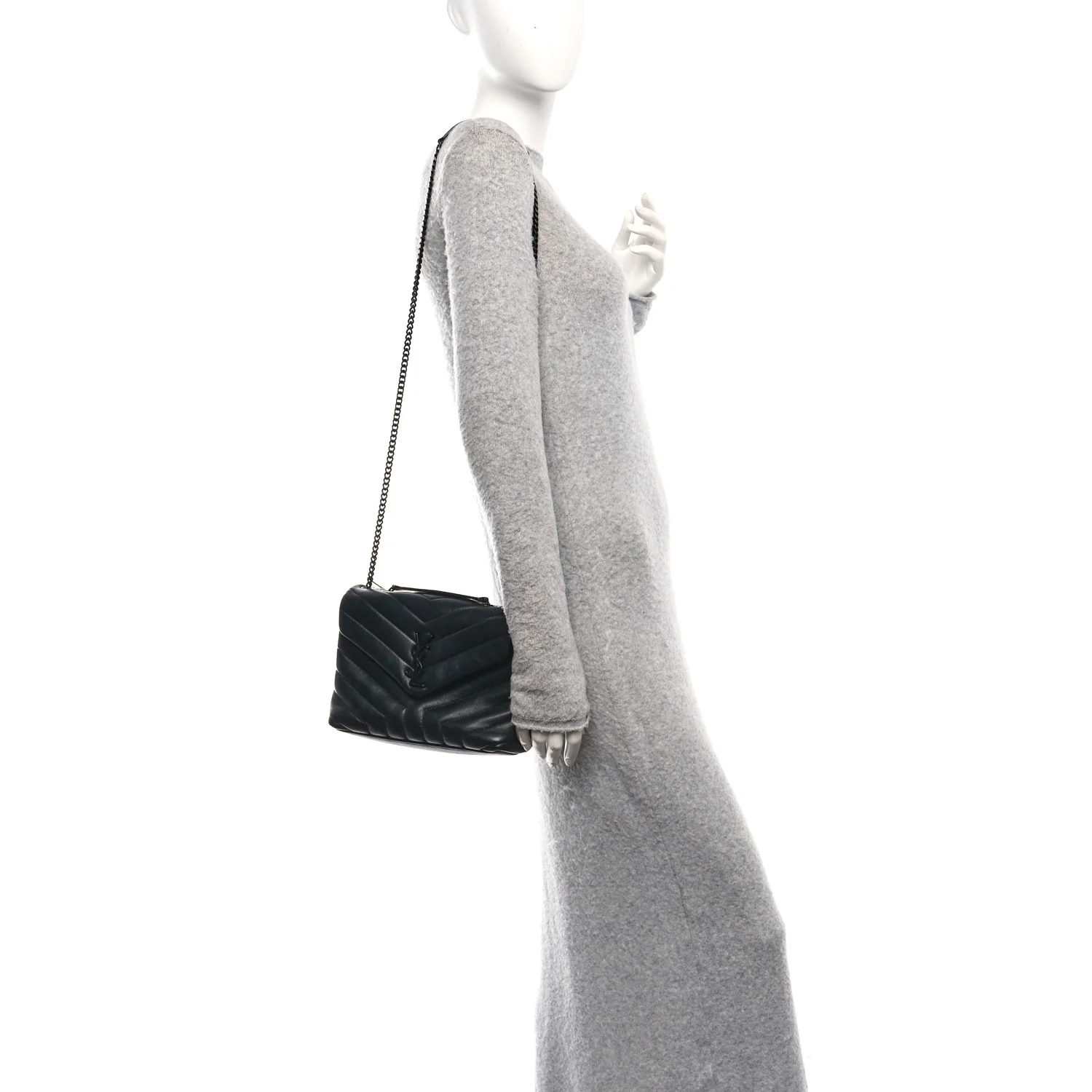 Calfskin Y Quilted Monogram Monochrome Small Loulou Chain Satchel Black - Image 2