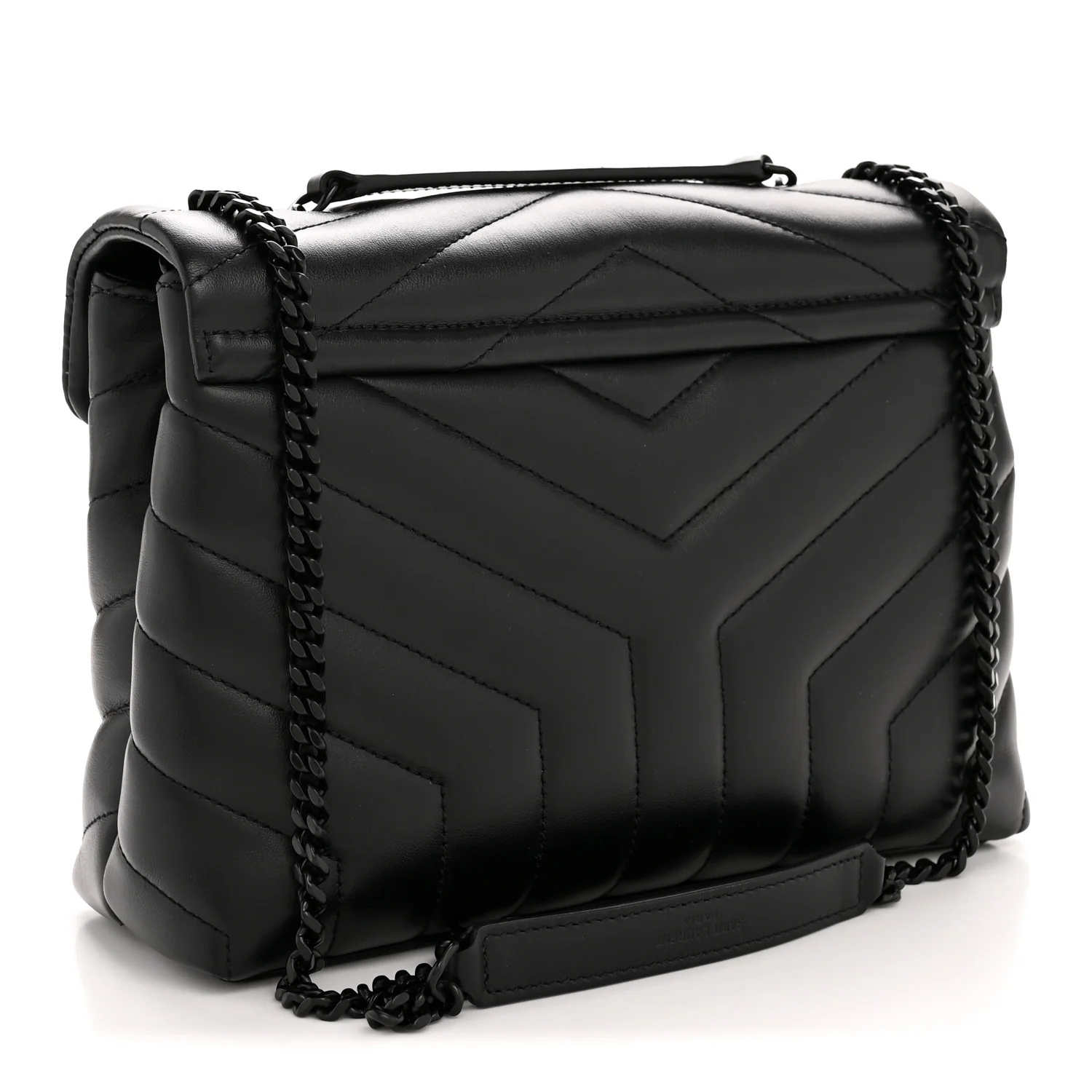 Calfskin Y Quilted Monogram Monochrome Small Loulou Chain Satchel Black - Image 3