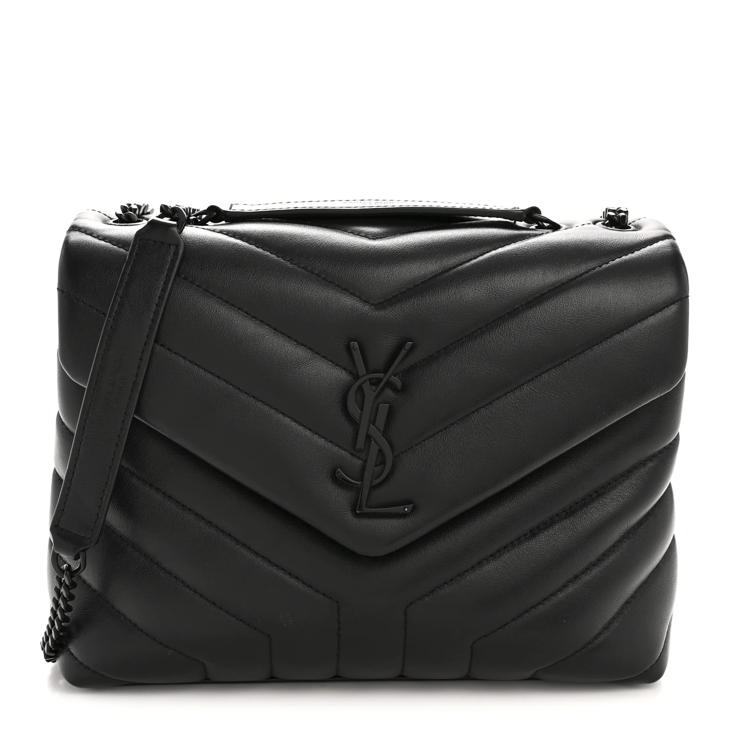 Calfskin Y Quilted Monogram Monochrome Small Loulou Chain Satchel Black