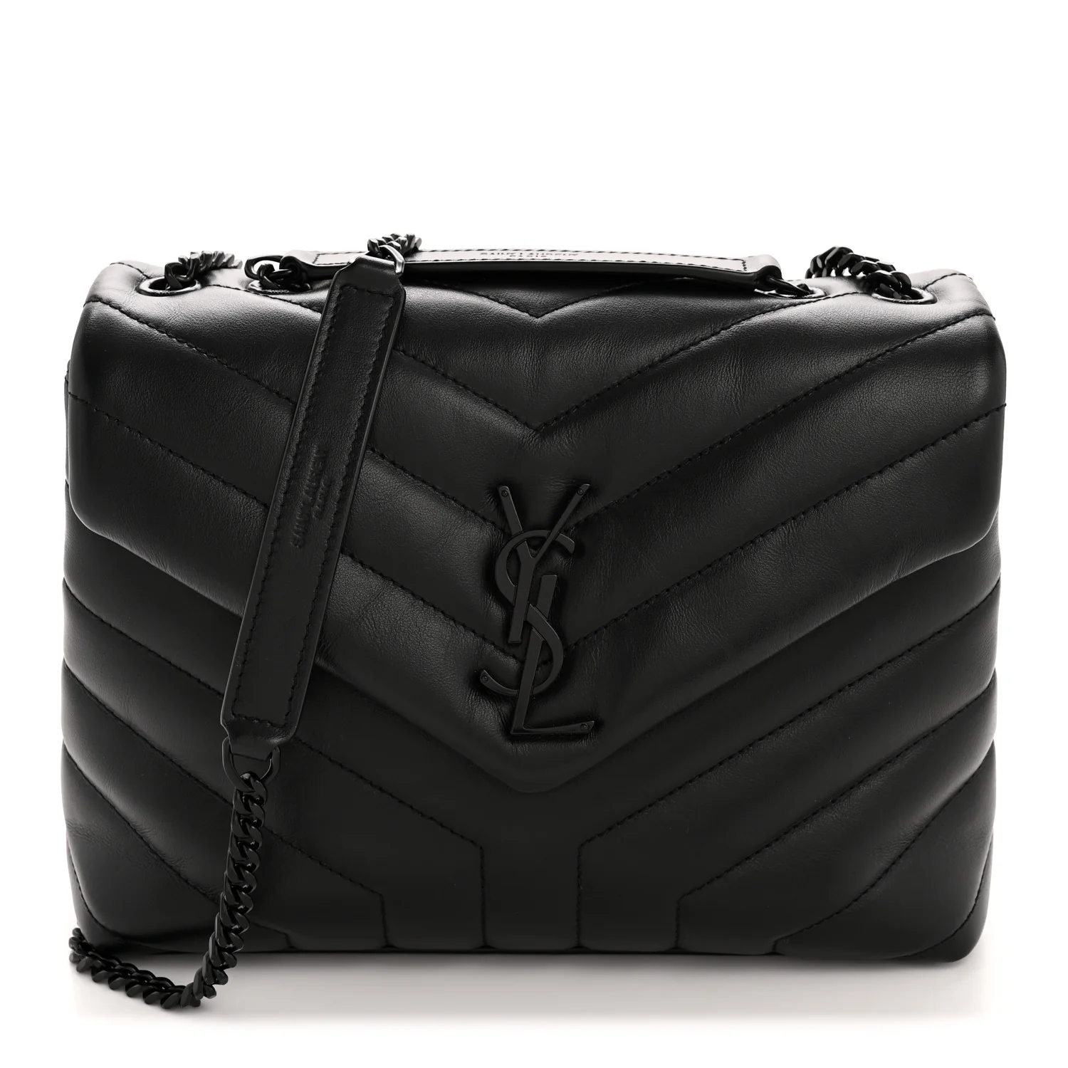 Calfskin Y Quilted Monogram Monochrome Small Loulou Chain Satchel Black