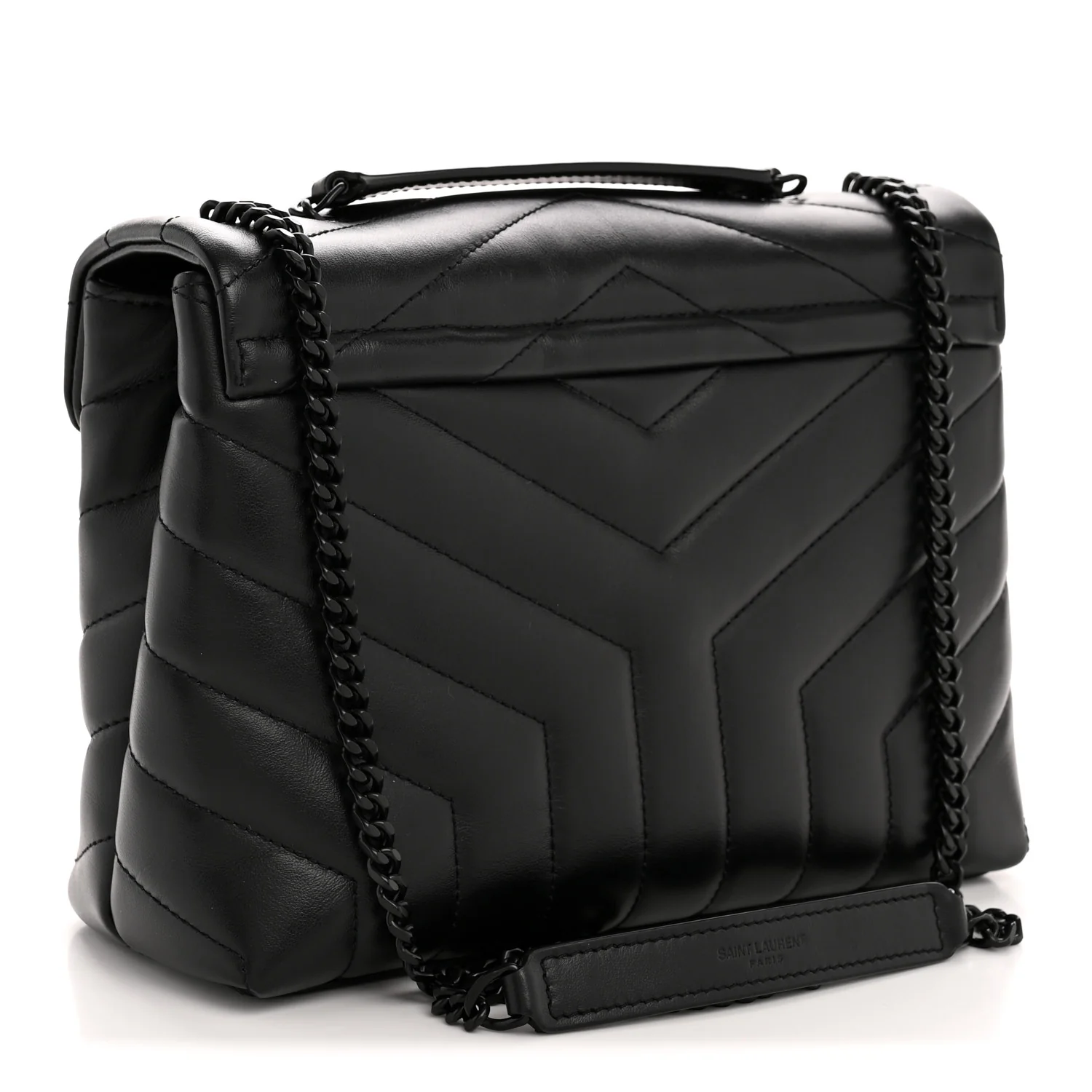 Calfskin Y Quilted Monogram Monochrome Small Loulou Chain Satchel Black - Image 3