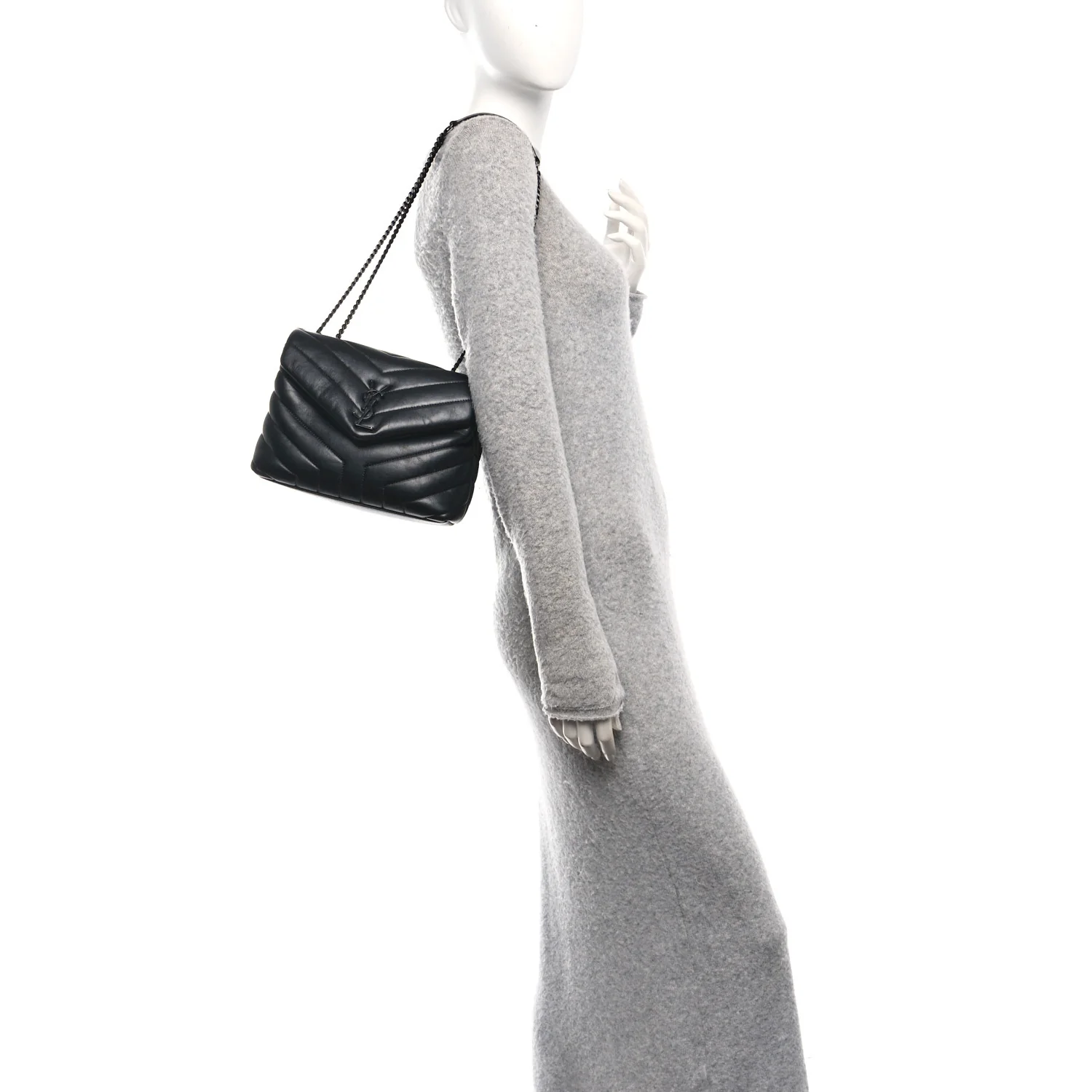 Calfskin Y Quilted Monogram Monochrome Small Loulou Chain Satchel Black - Image 2