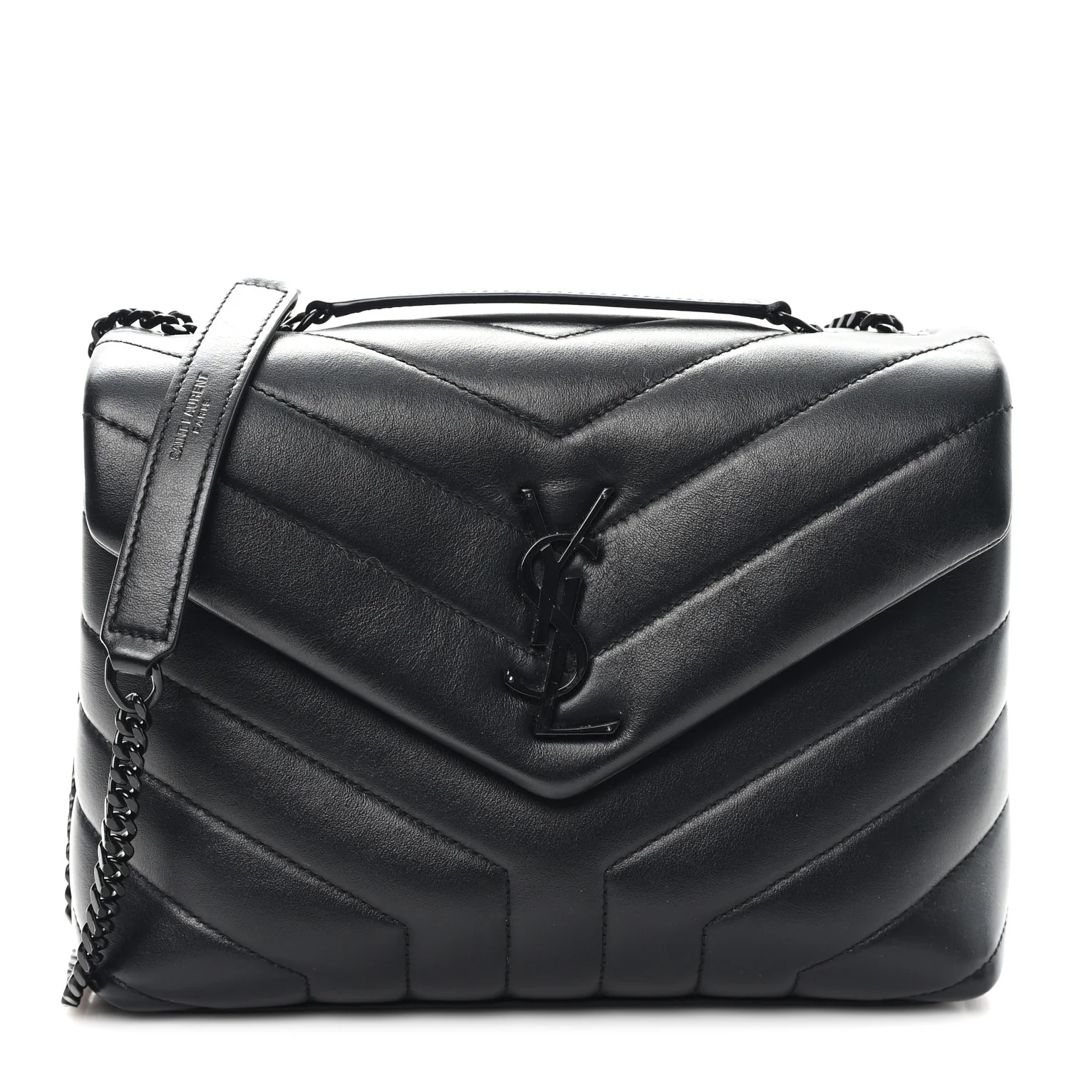 Calfskin Y Quilted Monogram Monochrome Small Loulou Chain Satchel Black