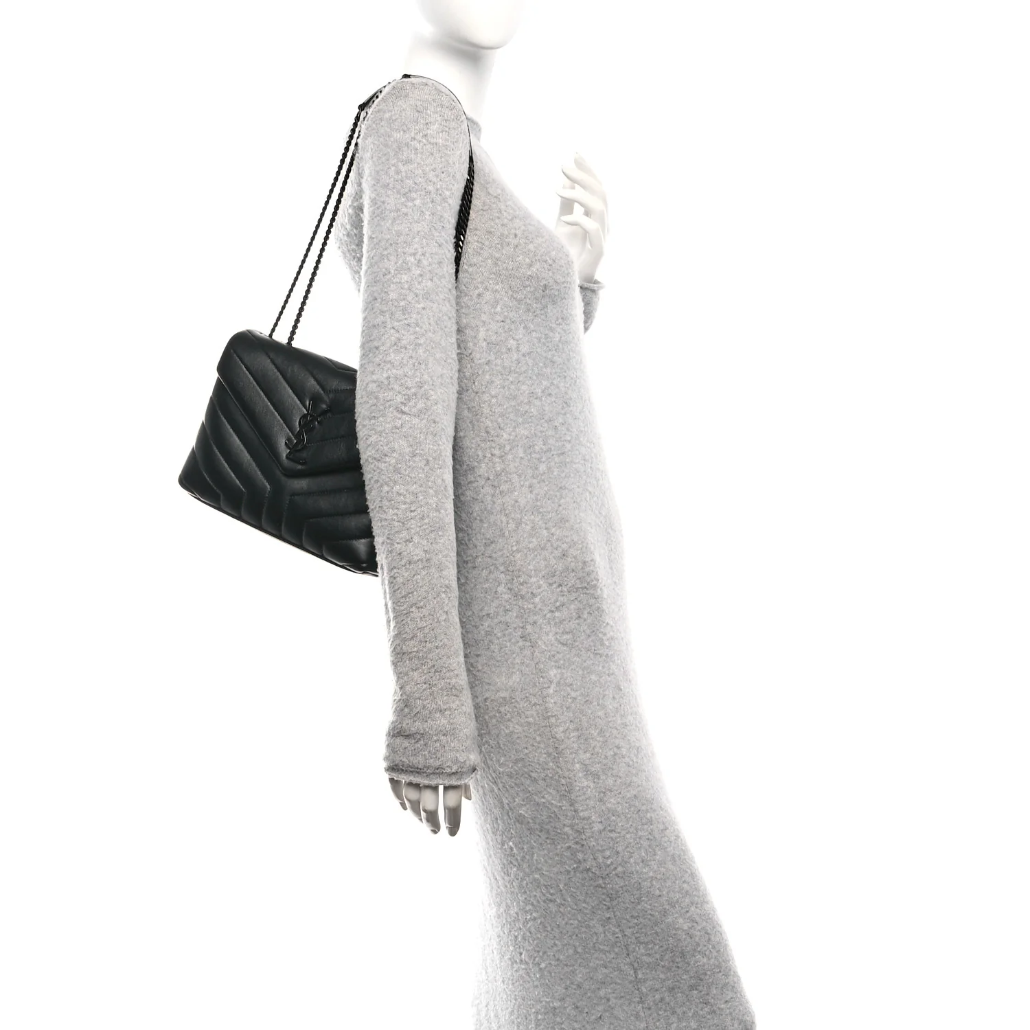 Calfskin Y Quilted Monogram Monochrome Small Loulou Chain Satchel Black - Image 2