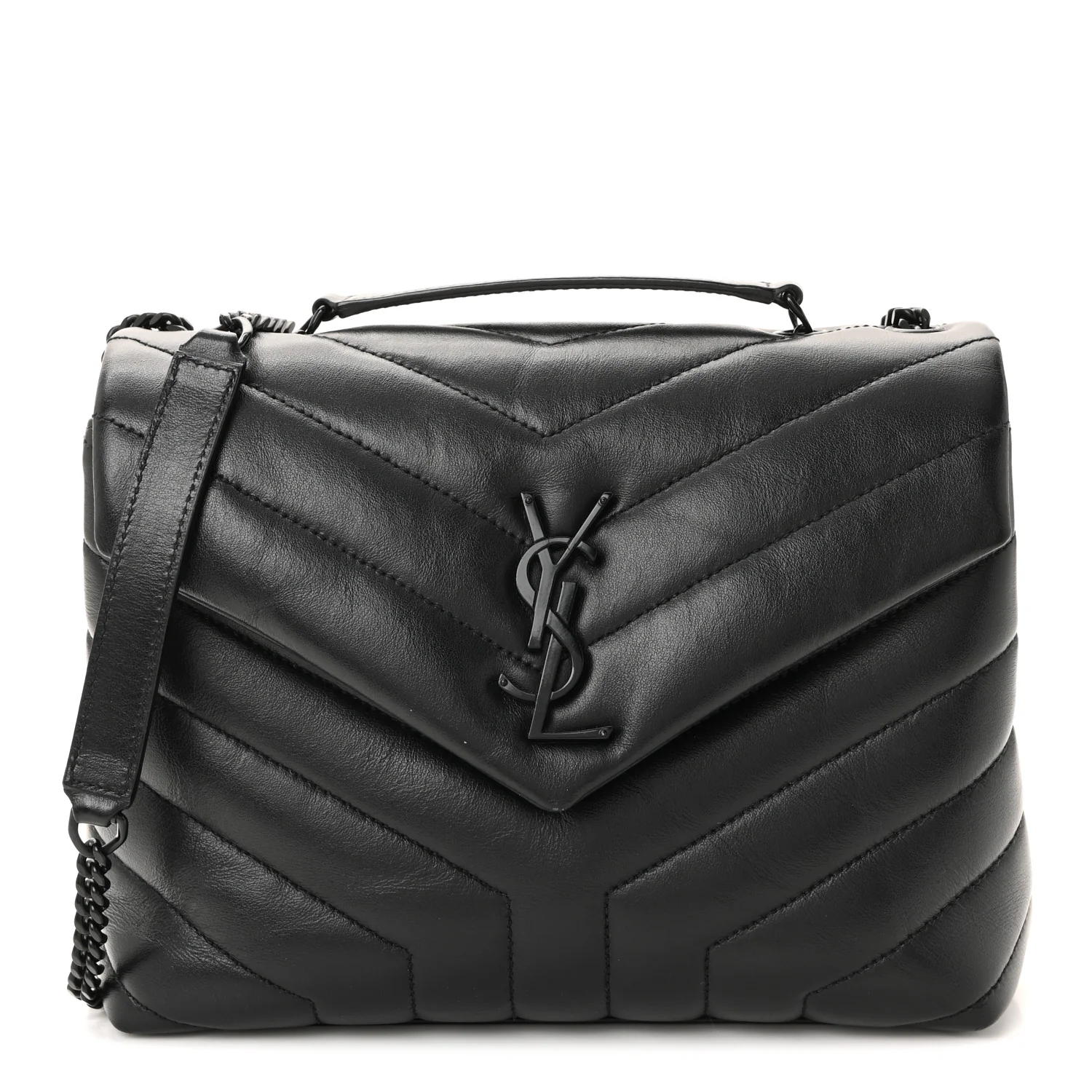 Calfskin Y Quilted Monogram Monochrome Small Loulou Chain Satchel Black