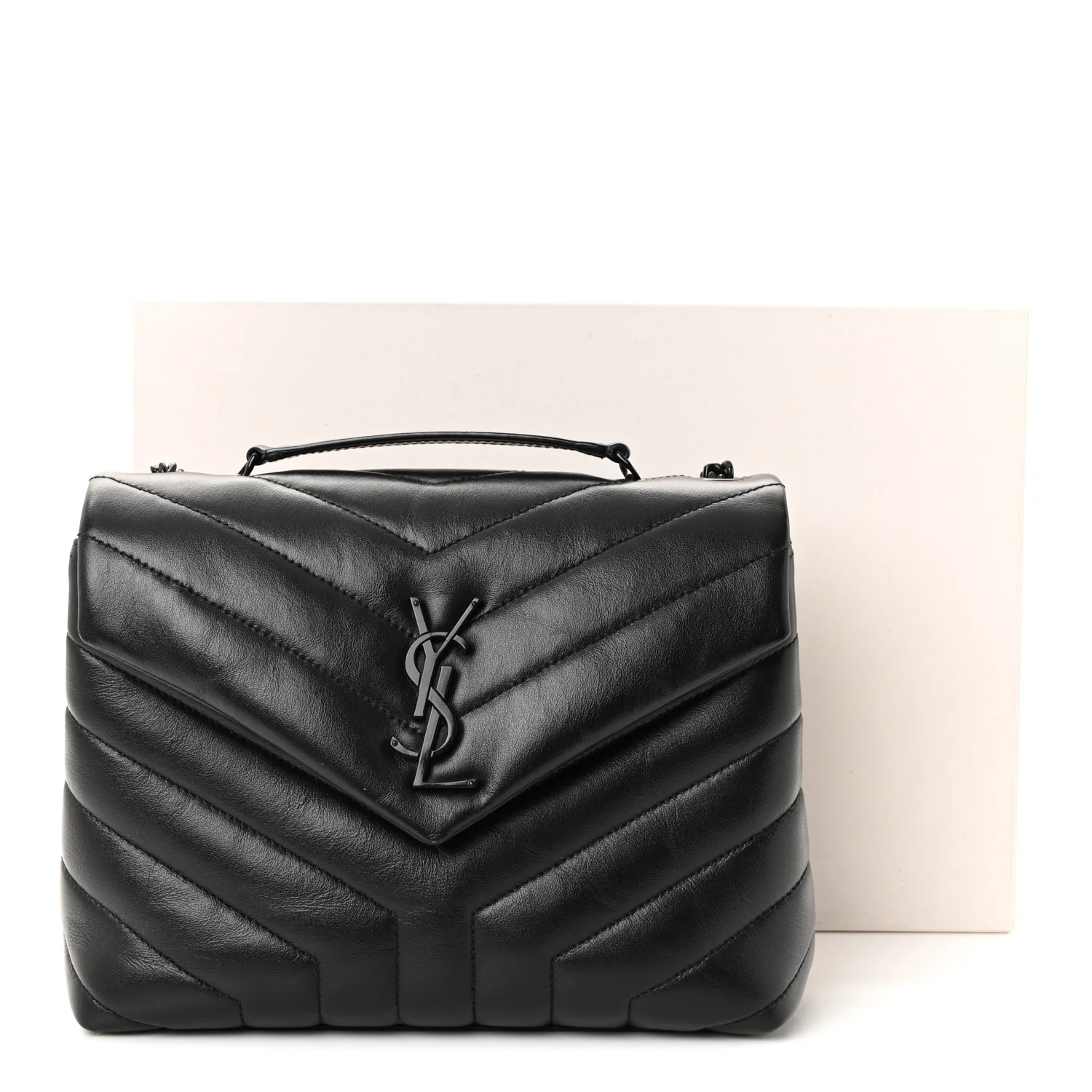 Calfskin Y Quilted Monogram Monochrome Small Loulou Chain Satchel Black - Image 10