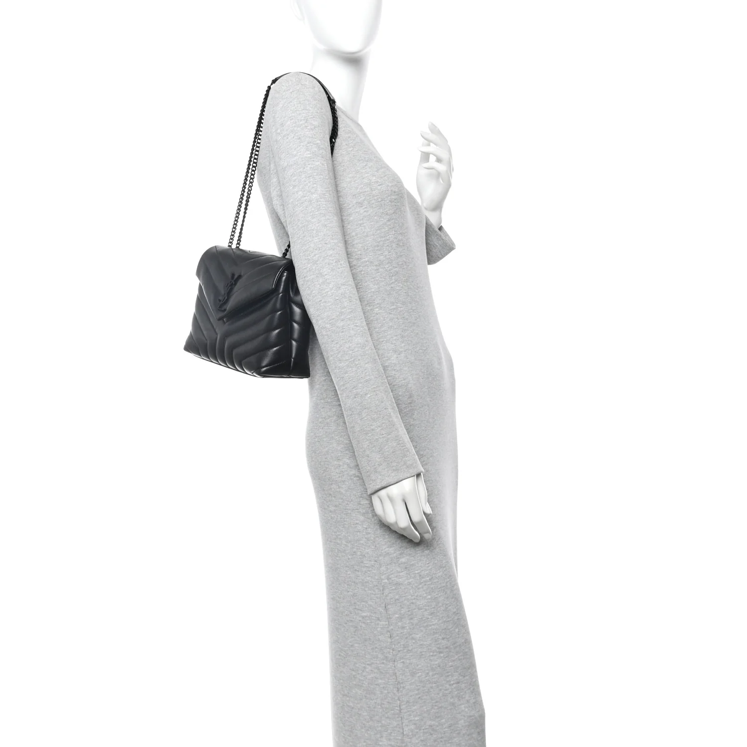 Calfskin Y Quilted Monogram Monochrome Small Loulou Chain Satchel Black - Image 2
