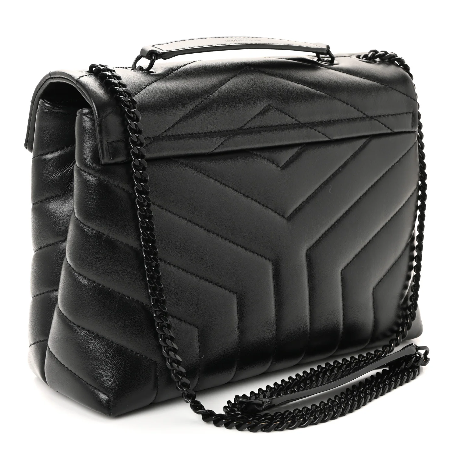 Calfskin Y Quilted Monogram Monochrome Small Loulou Chain Satchel Black - Image 3