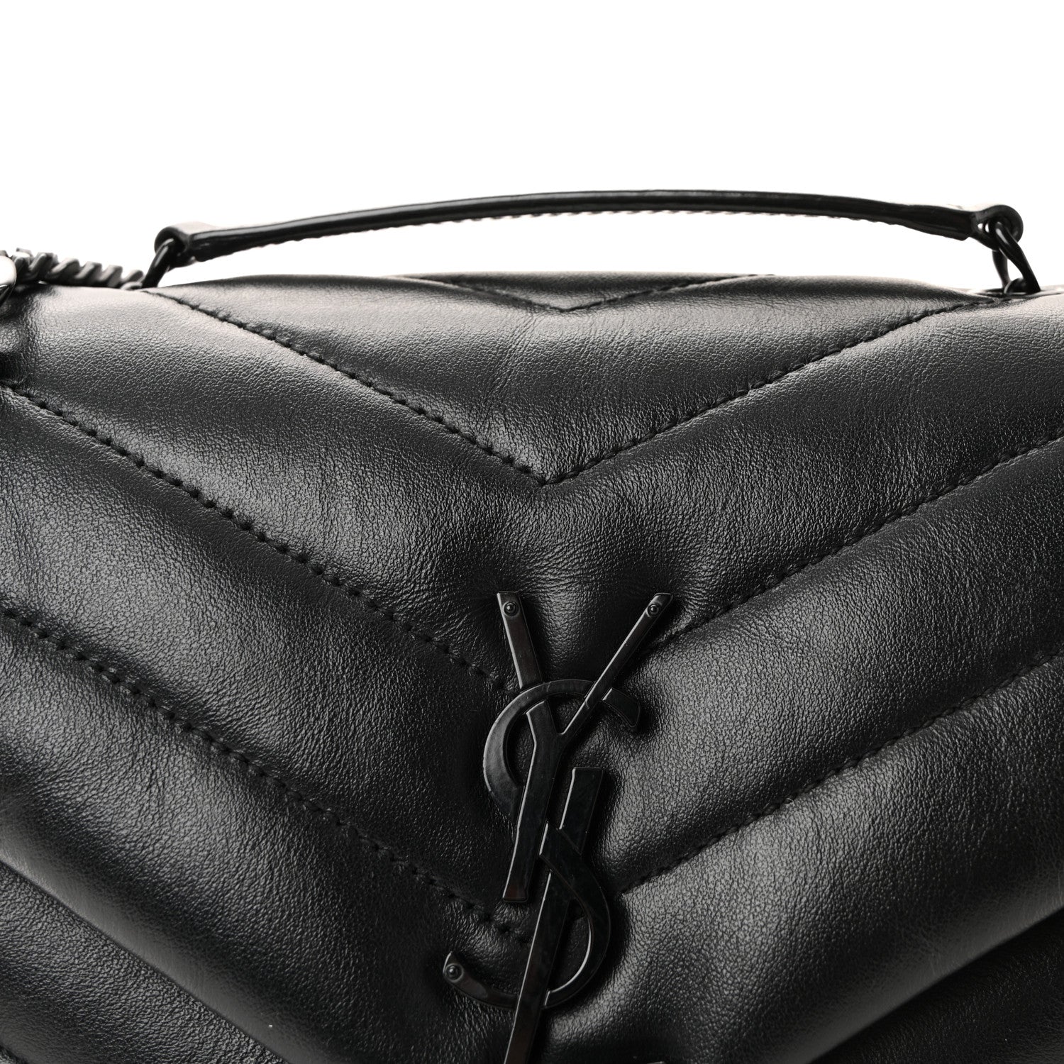 Calfskin Y Quilted Monogram Monochrome Small Loulou Chain Satchel Black - Image 7
