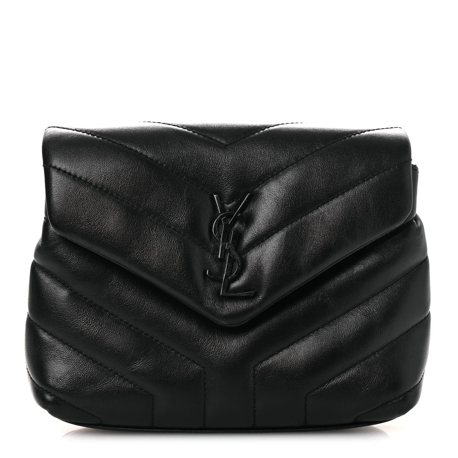 Calfskin Y Quilted Monogram Monochrome Toy Loulou Crossbody Bag Black