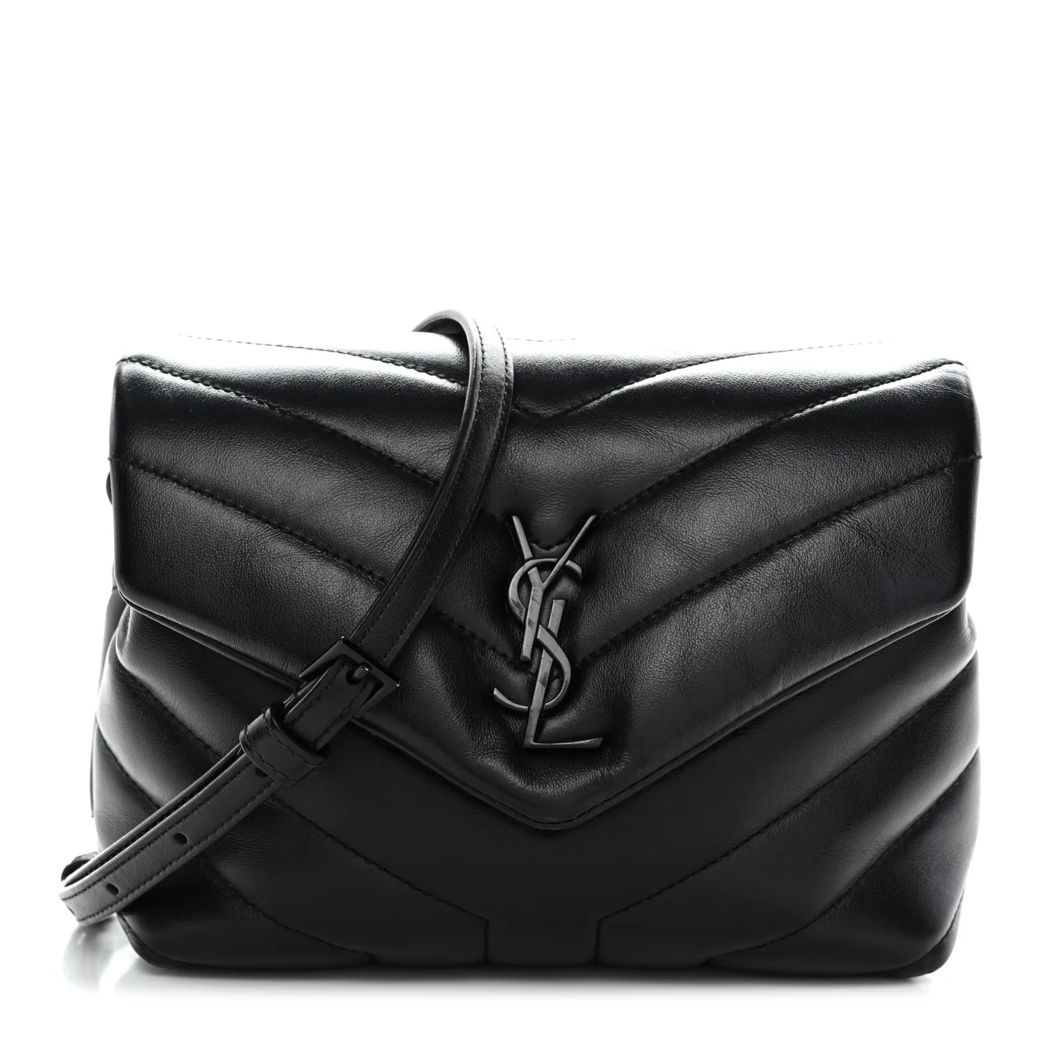 Calfskin Y Quilted Monogram Monochrome Toy Loulou Crossbody Bag Black