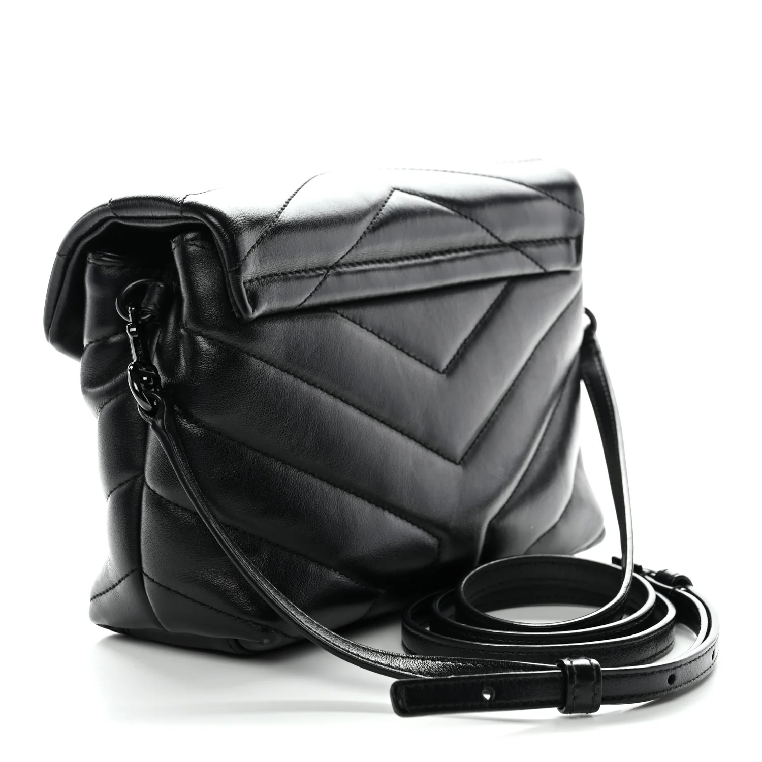 Calfskin Y Quilted Monogram Monochrome Toy Loulou Crossbody Bag Black - Image 3