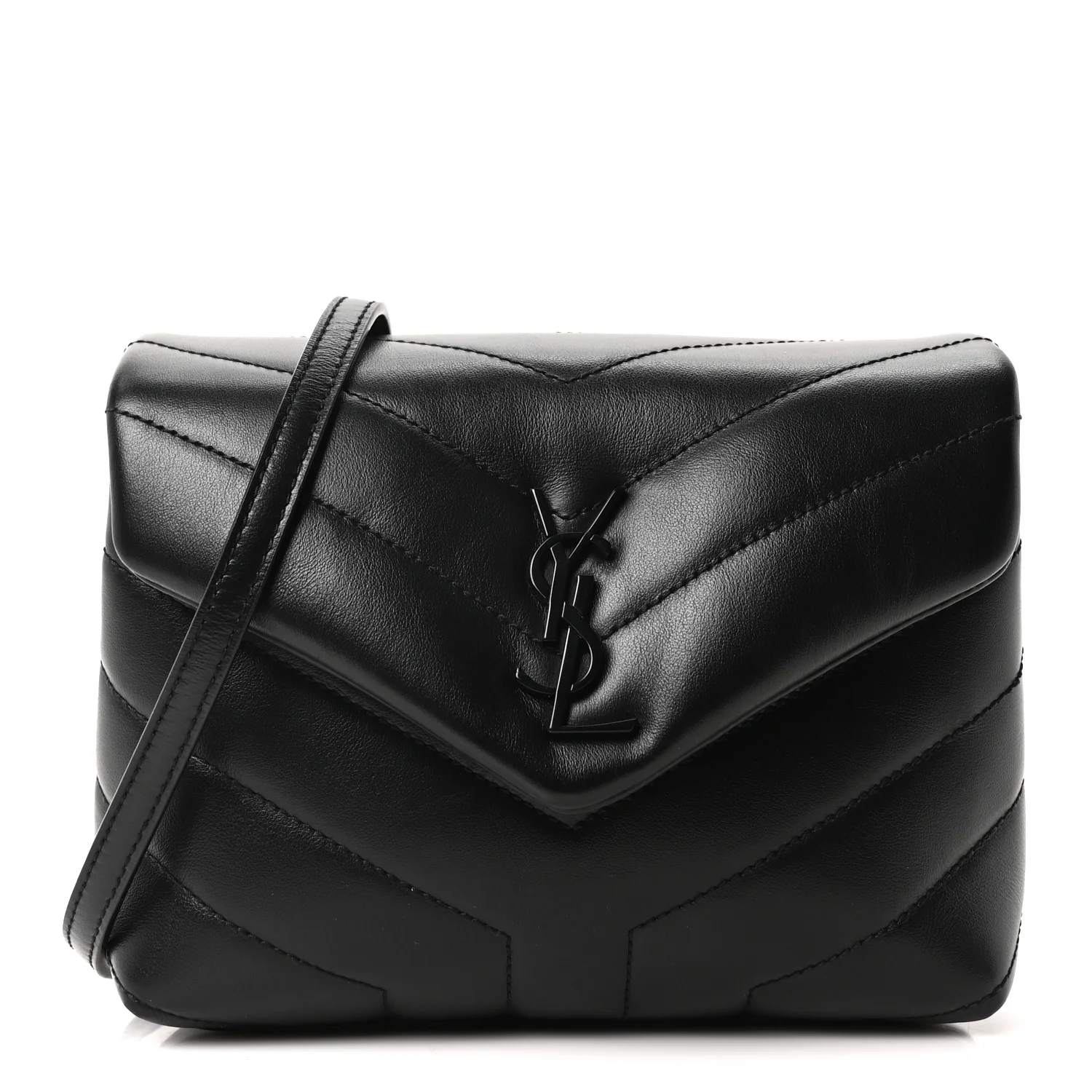 Calfskin Y Quilted Monogram Monochrome Toy Loulou Crossbody Bag Black