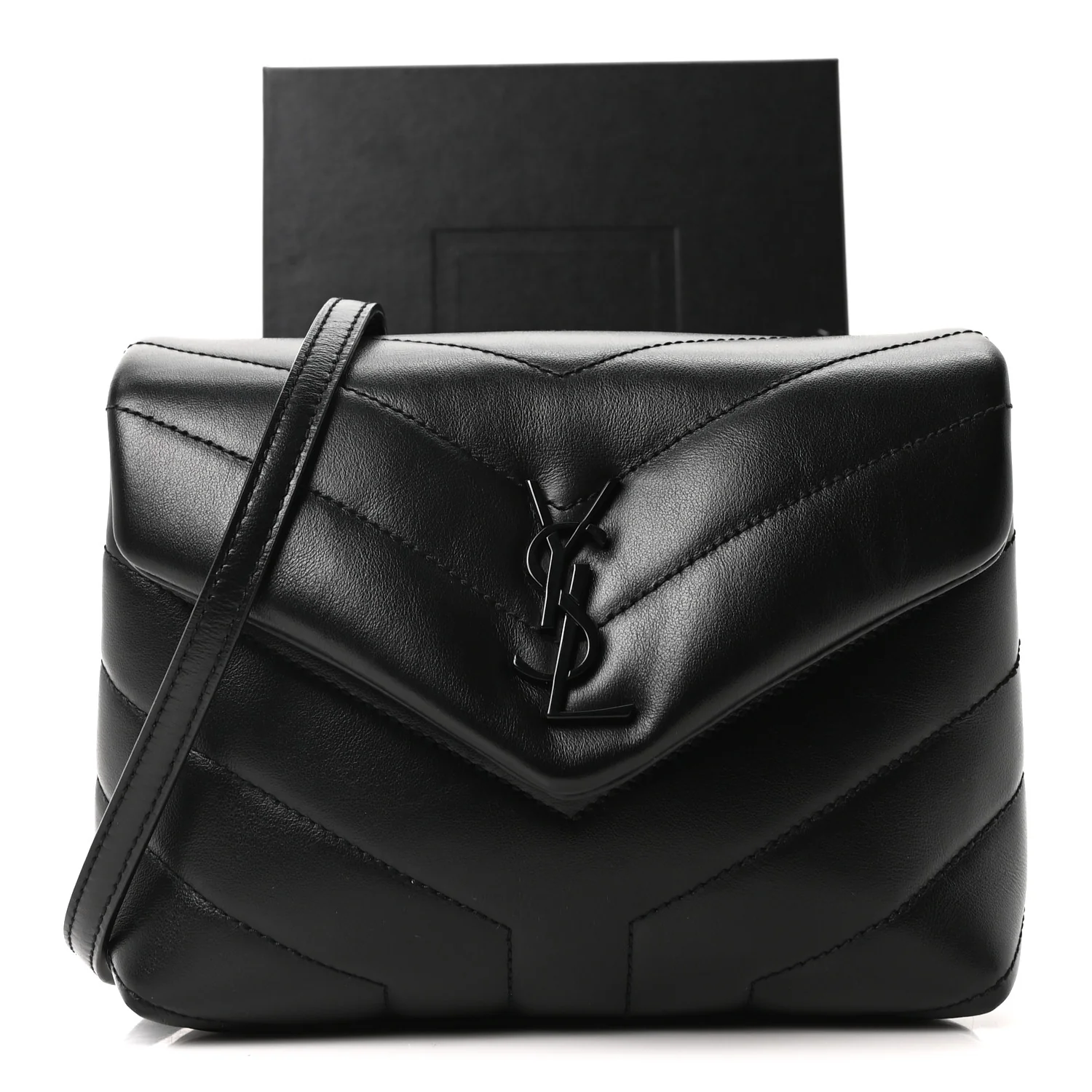 Calfskin Y Quilted Monogram Monochrome Toy Loulou Crossbody Bag Black - Image 11
