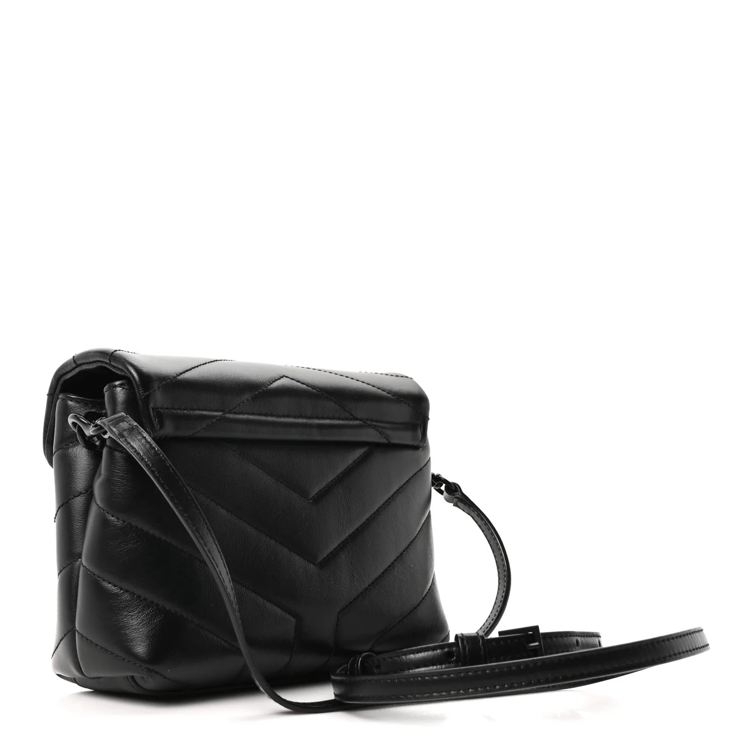 Calfskin Y Quilted Monogram Monochrome Toy Loulou Crossbody Bag Black - Image 3