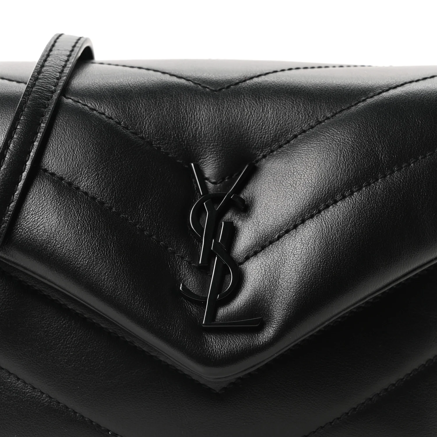Calfskin Y Quilted Monogram Monochrome Toy Loulou Crossbody Bag Black - Image 8