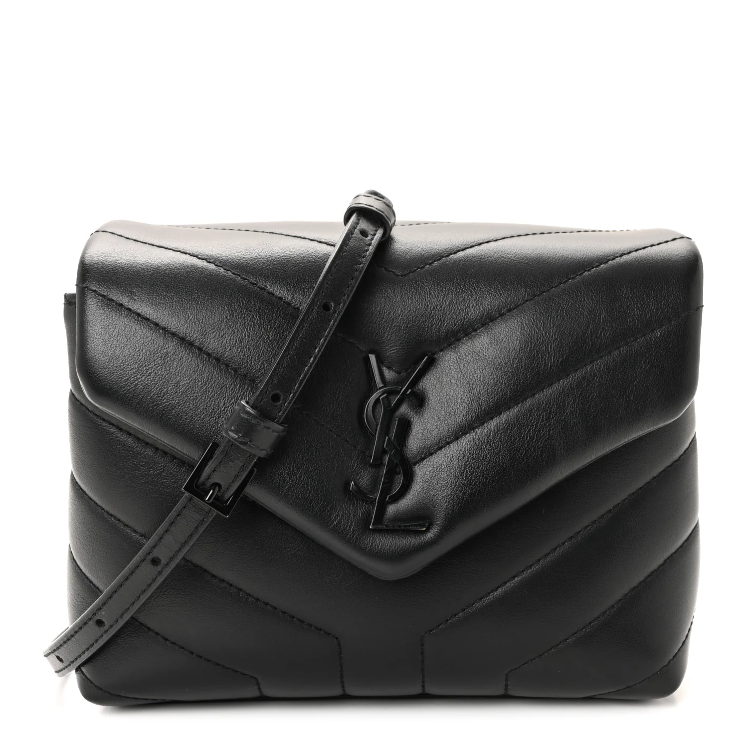 Calfskin Y Quilted Monogram Monochrome Toy Loulou Crossbody Bag Black - Image 2