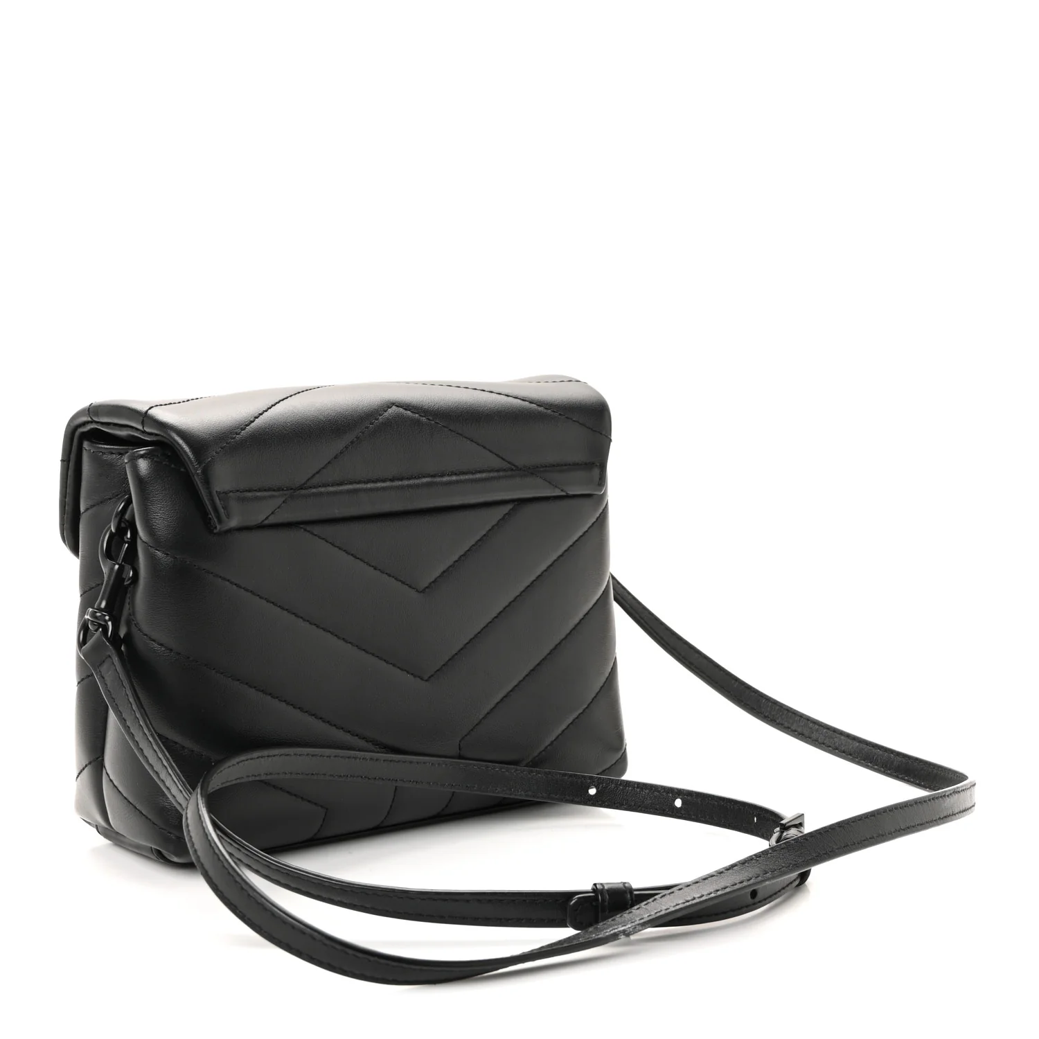 Calfskin Y Quilted Monogram Monochrome Toy Loulou Crossbody Bag Black - Image 5