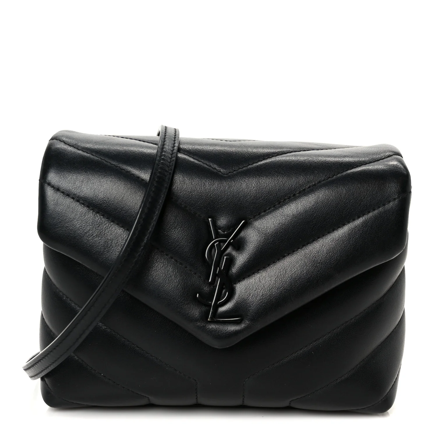 Calfskin Y Quilted Monogram Monochrome Toy Loulou Crossbody Bag Black