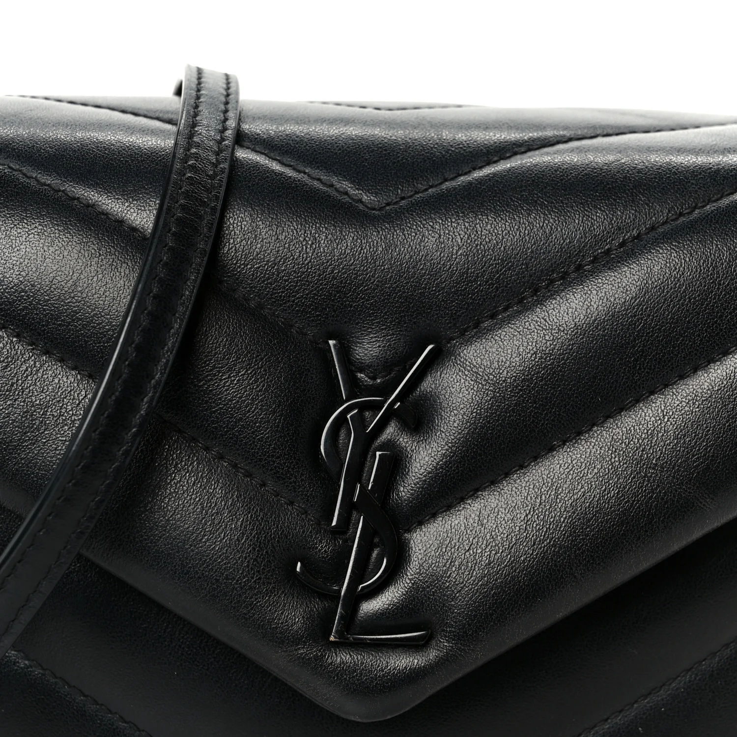 Calfskin Y Quilted Monogram Monochrome Toy Loulou Crossbody Bag Black - Image 9