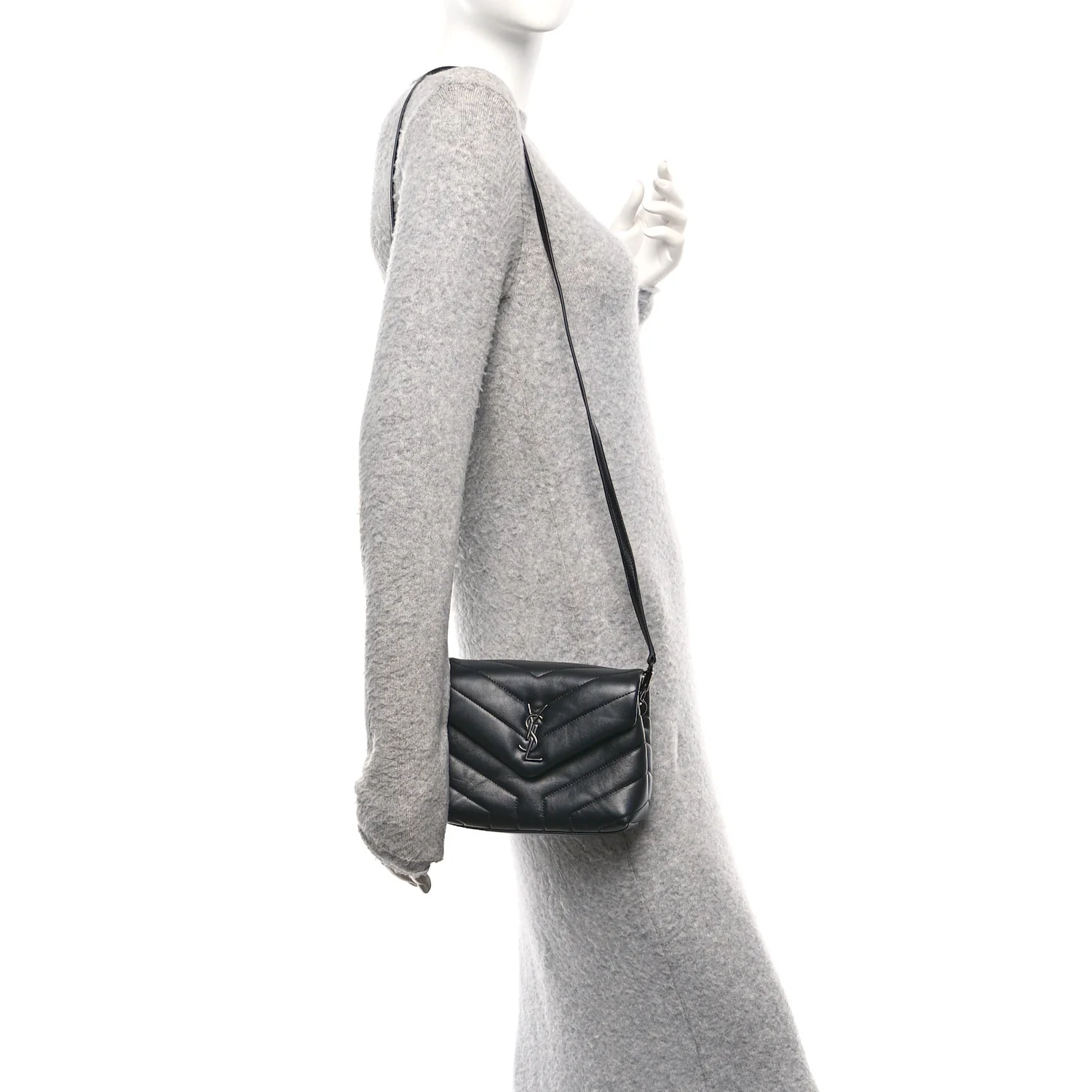 Calfskin Y Quilted Monogram Monochrome Toy Loulou Crossbody Bag Black - Image 2