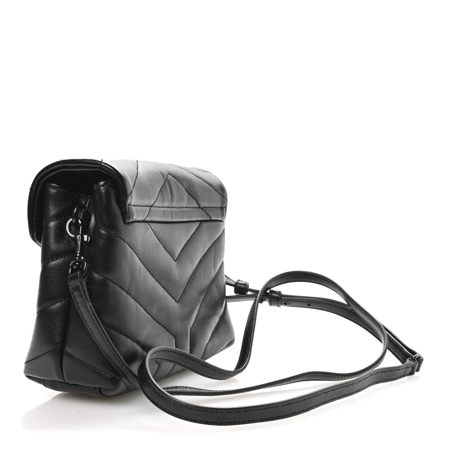 Calfskin Y Quilted Monogram Monochrome Toy Loulou Crossbody Bag Black - Image 3