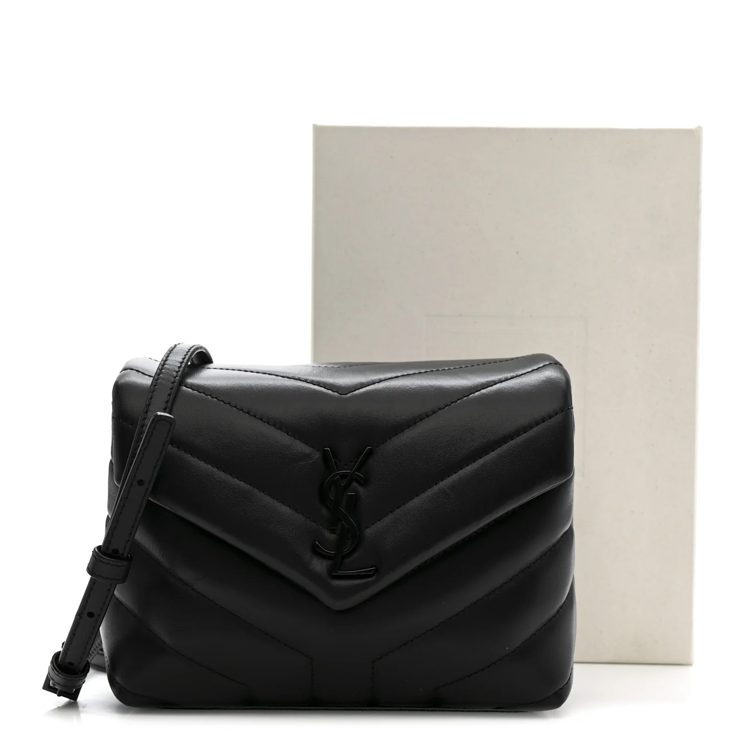 Calfskin Y Quilted Monogram Monochrome Toy Loulou Crossbody Bag Black - Image 12