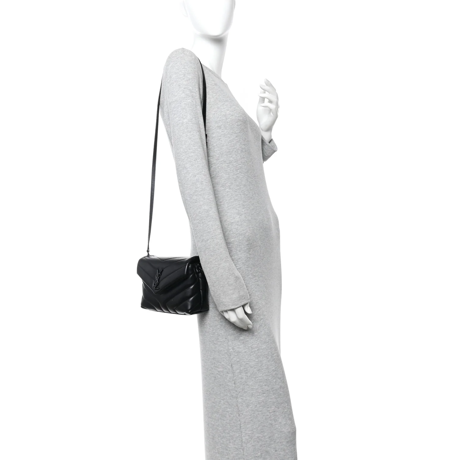 Calfskin Y Quilted Monogram Monochrome Toy Loulou Crossbody Bag Black - Image 2