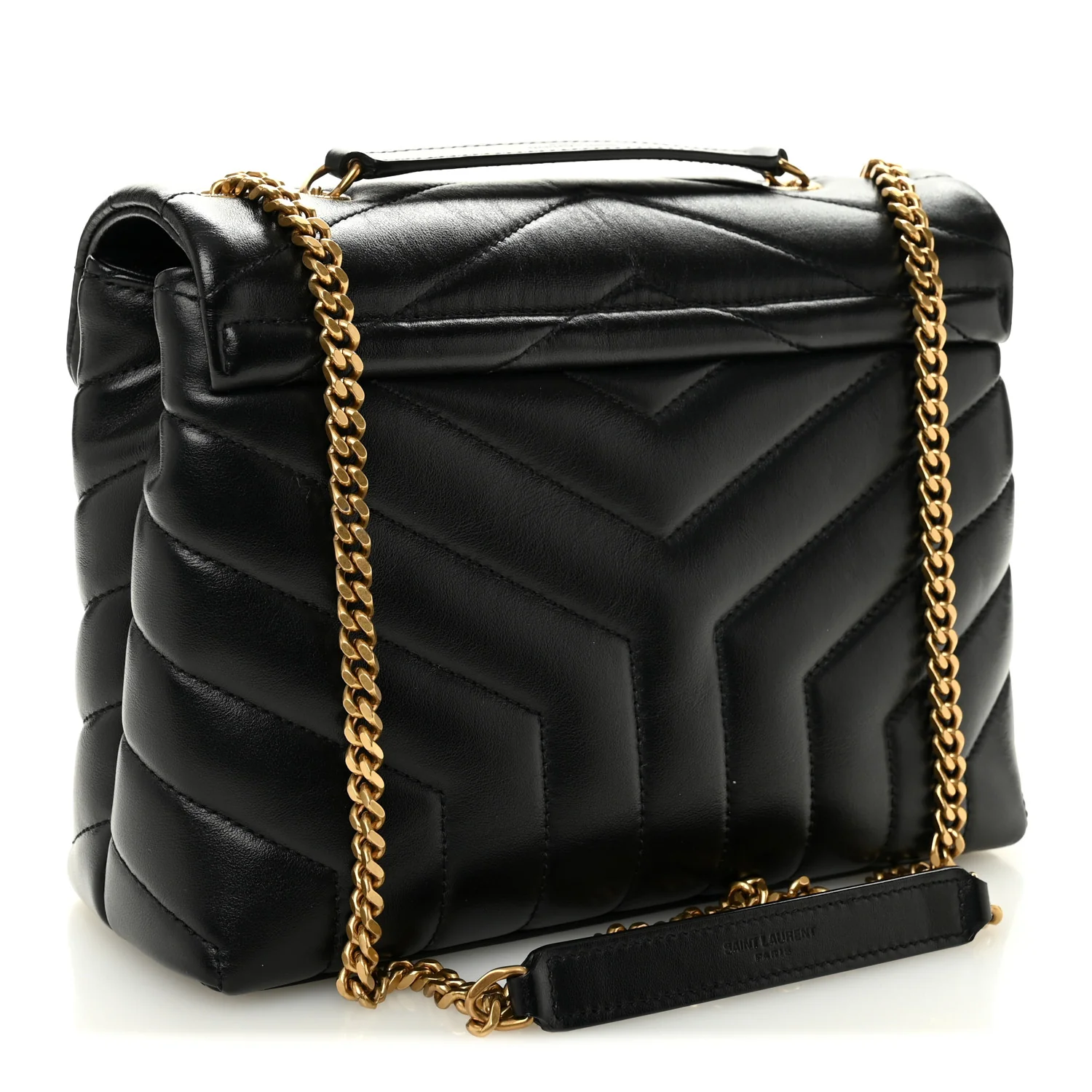 Calfskin Y Quilted Monogram Small Loulou Chain Satchel Black - Image 3