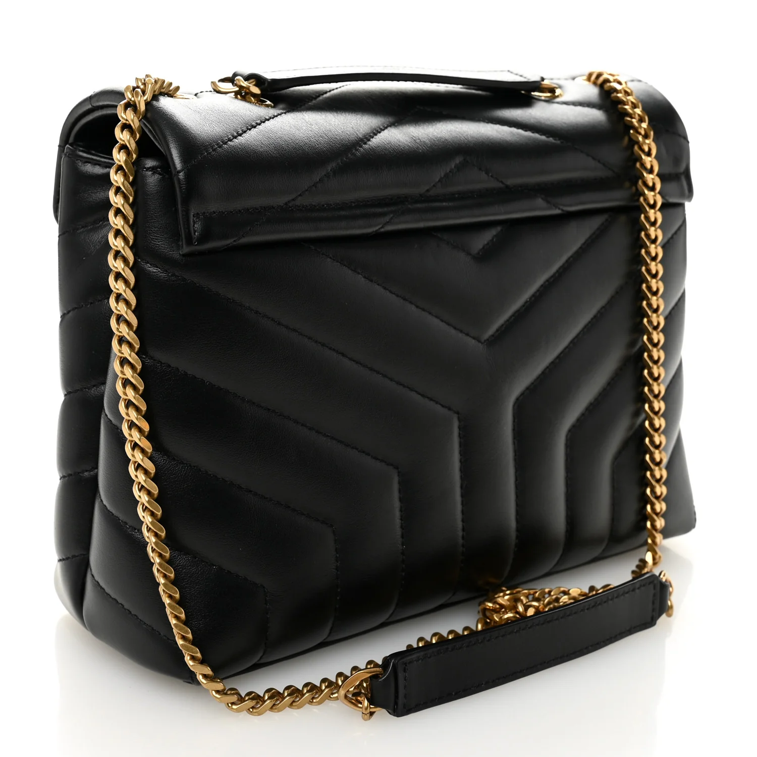 Calfskin Y Quilted Monogram Small Loulou Chain Satchel Black - Image 3