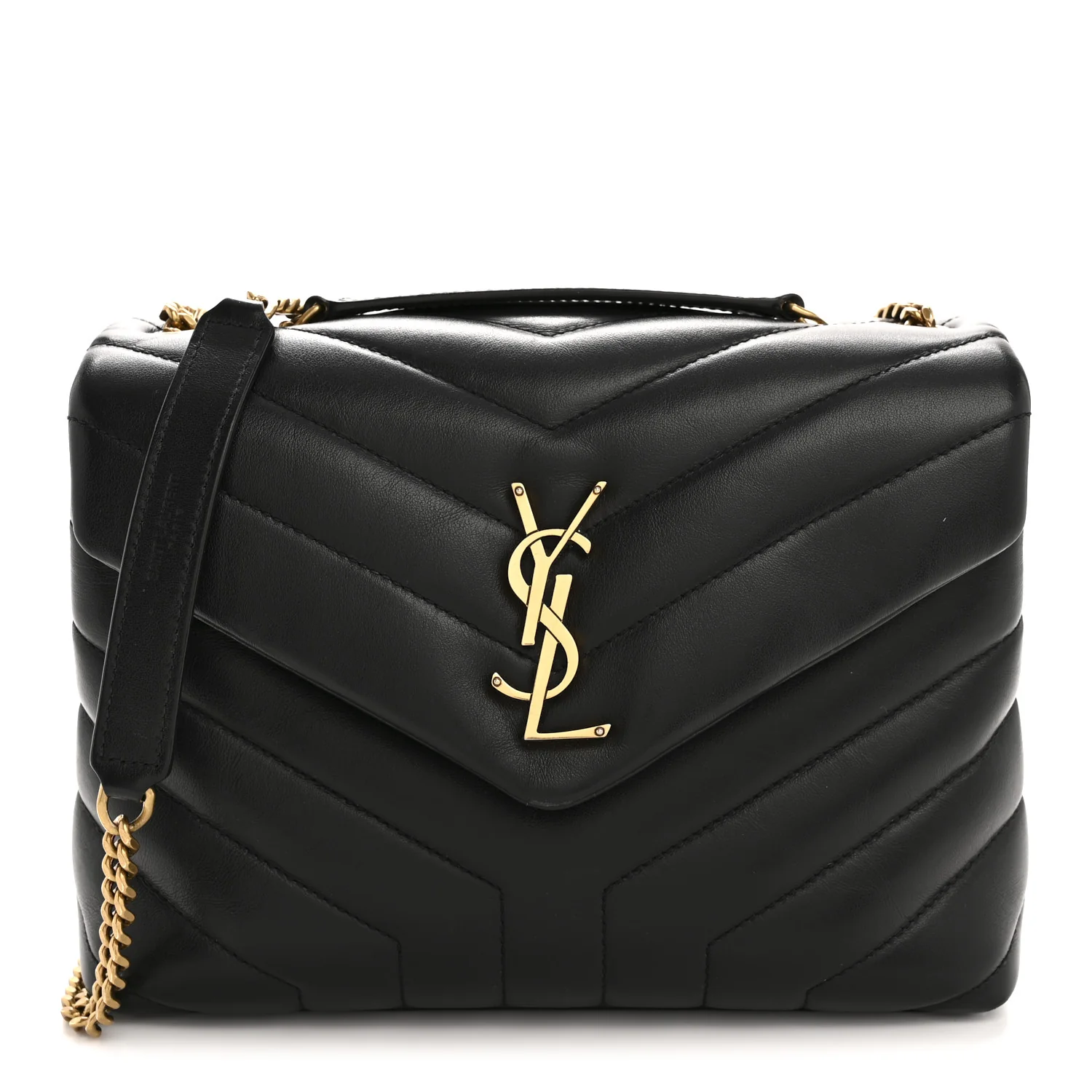Calfskin Y Quilted Monogram Small Loulou Chain Satchel Black