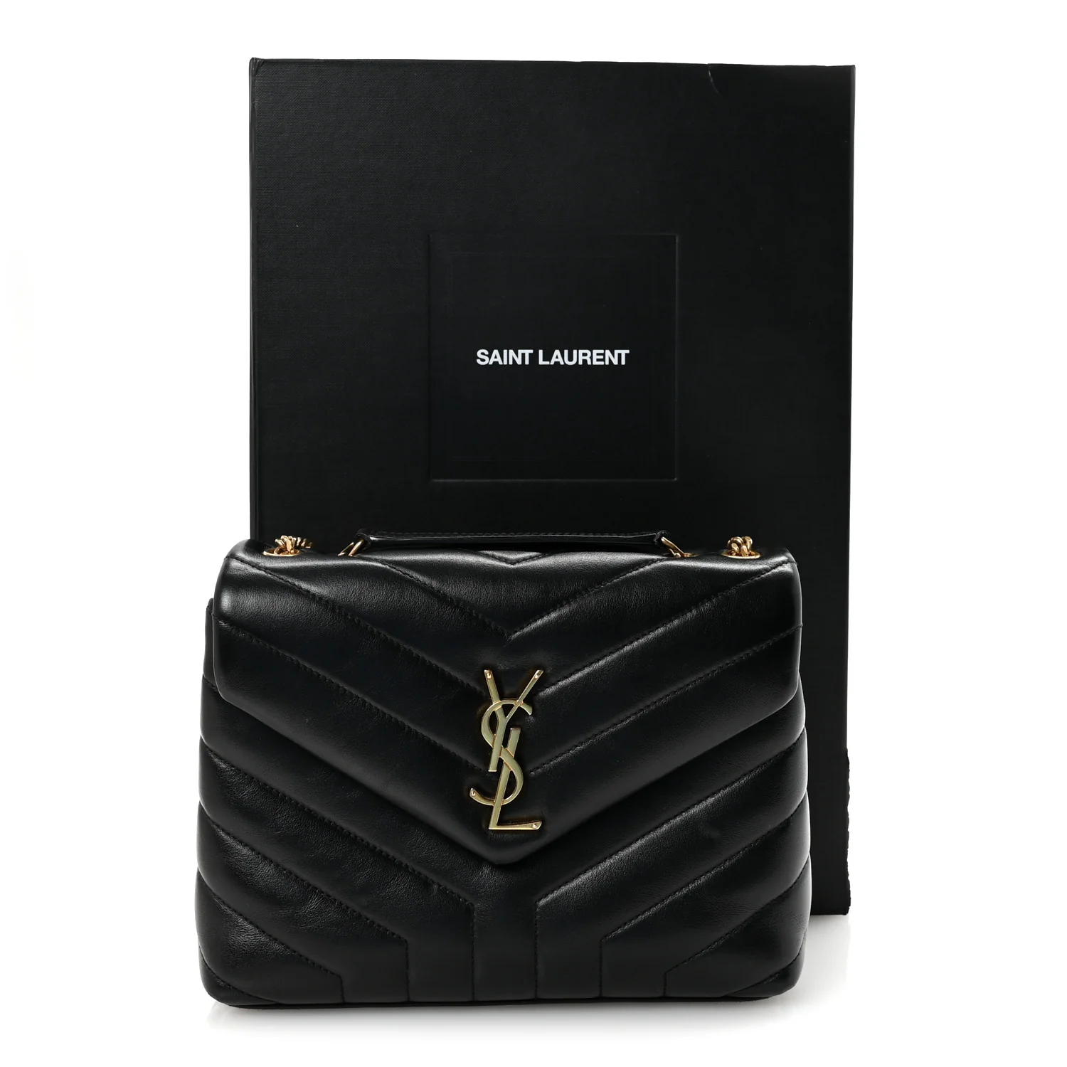 Calfskin Y Quilted Monogram Small Loulou Chain Satchel Black - Image 10