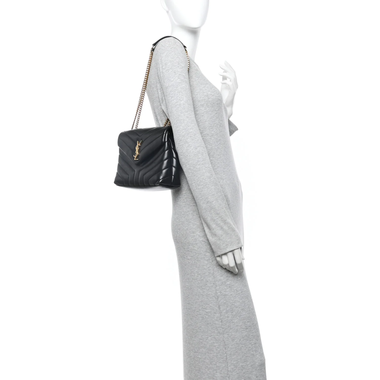 Calfskin Y Quilted Monogram Small Loulou Chain Satchel Black - Image 2