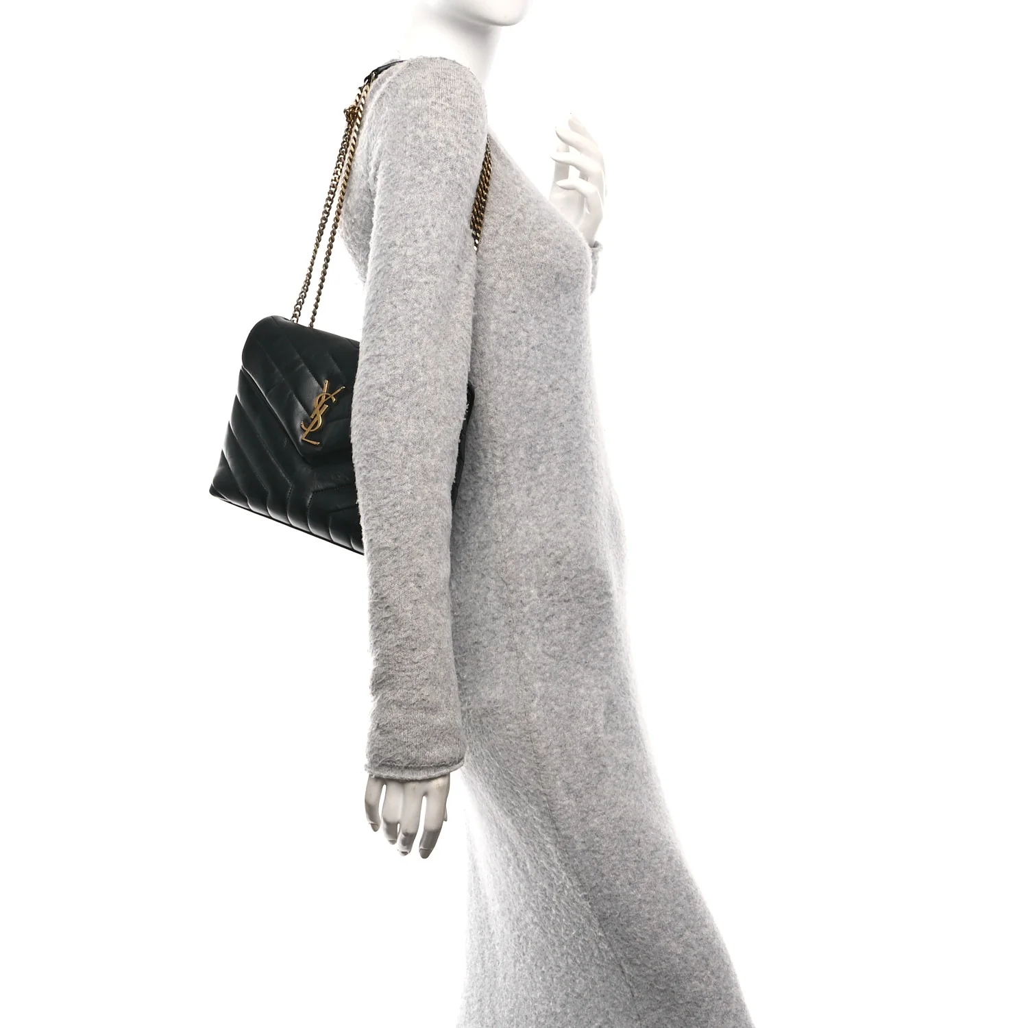 Calfskin Y Quilted Monogram Small Loulou Chain Satchel Black - Image 2