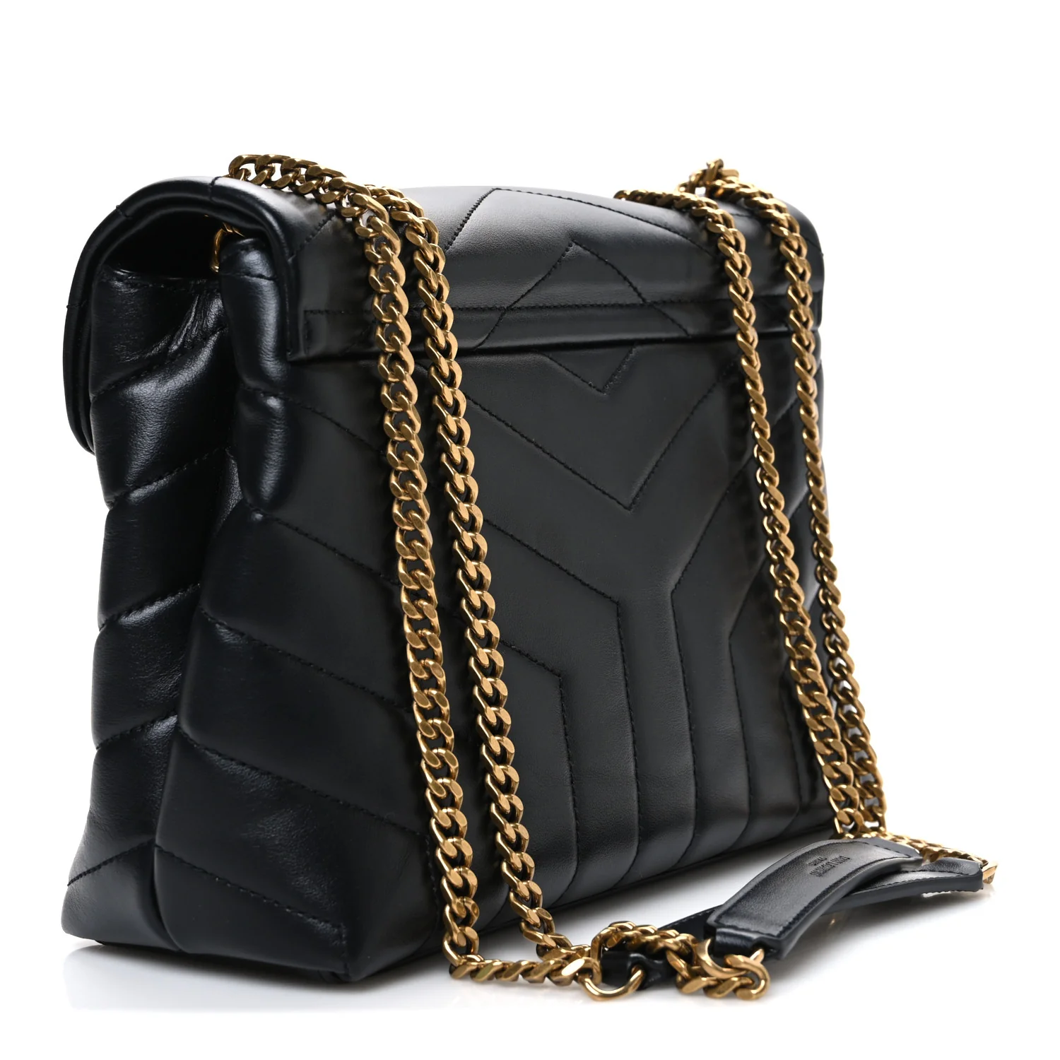 Calfskin Y Quilted Monogram Small Loulou Chain Satchel Black - Image 3