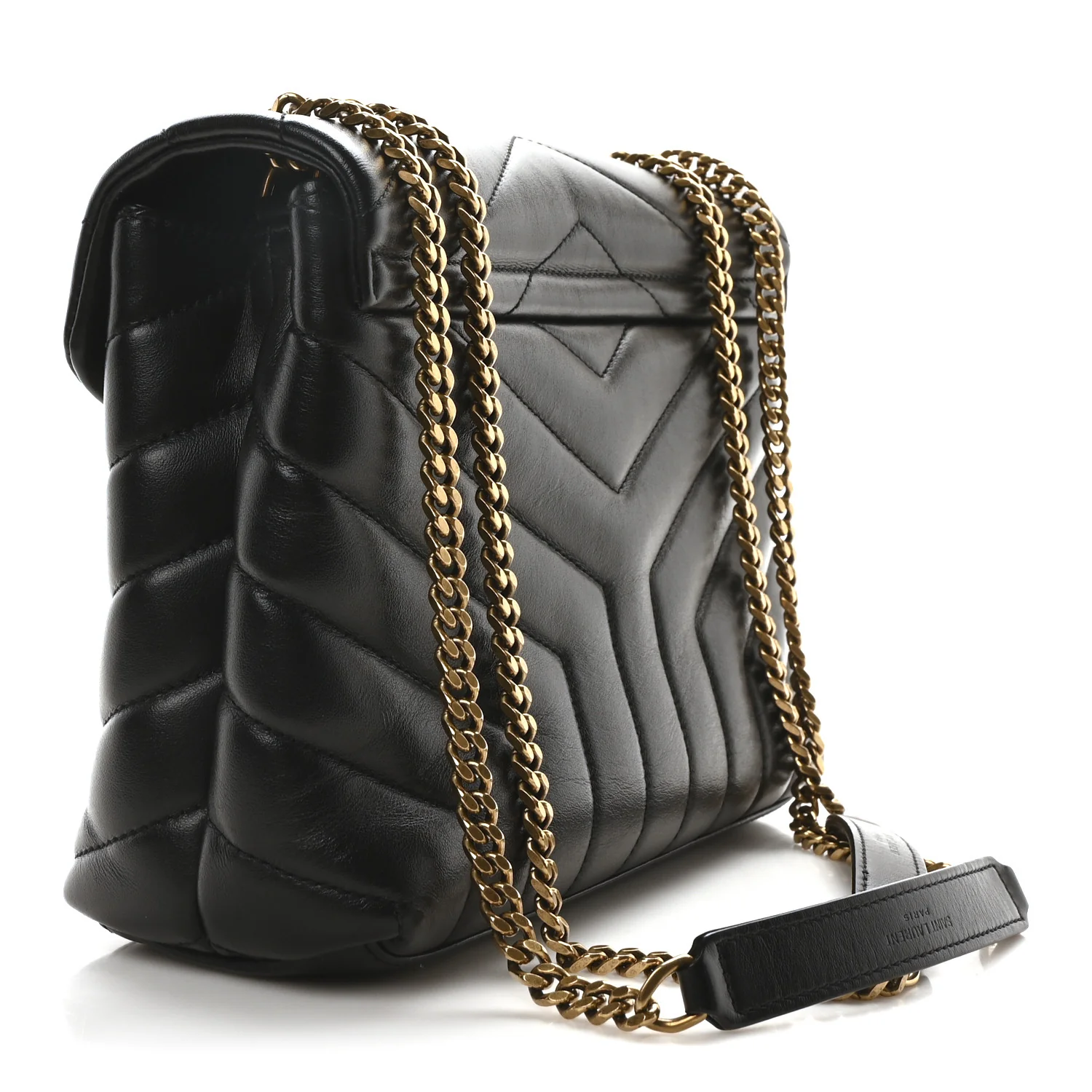 Calfskin Y Quilted Monogram Small Loulou Chain Satchel Black - Image 3