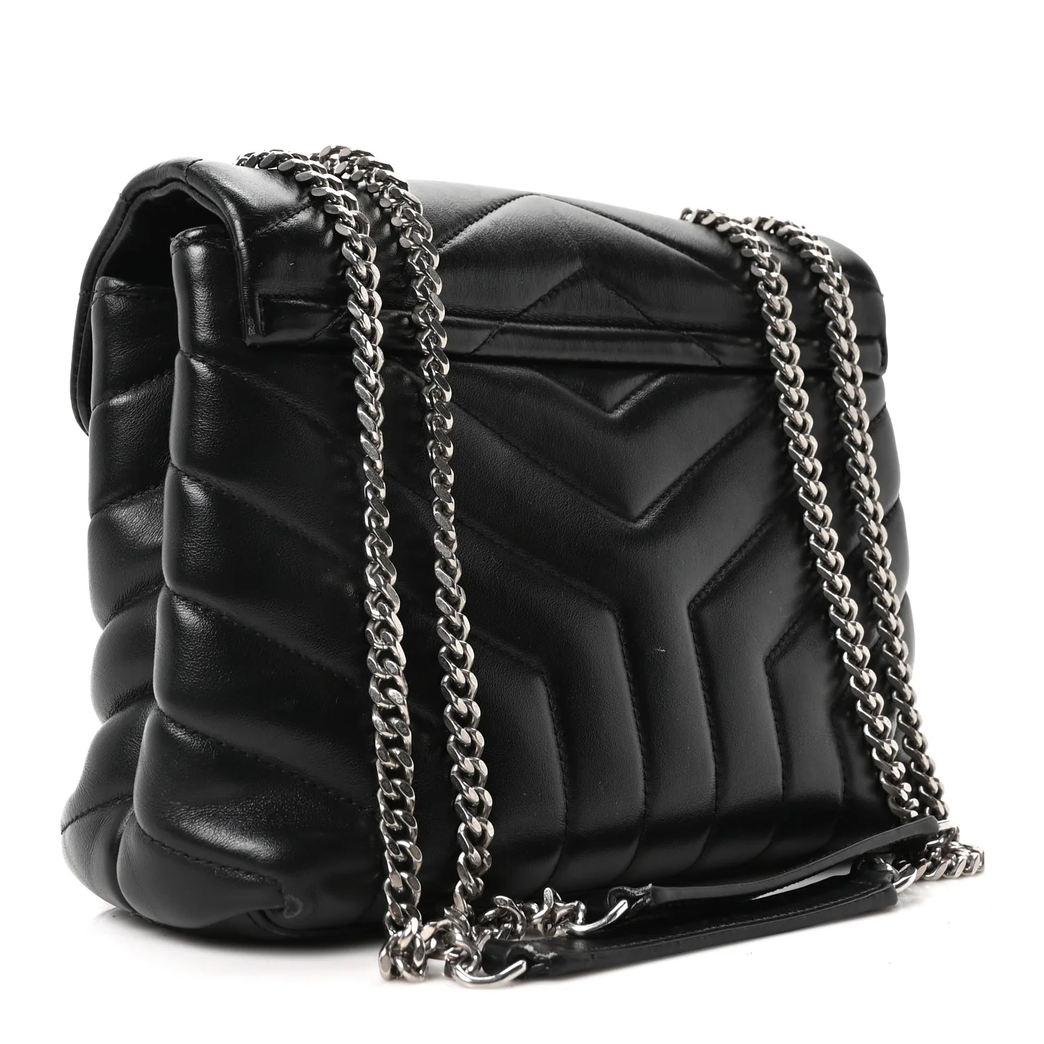Calfskin Y Quilted Monogram Small Loulou Chain Satchel Black - Image 3