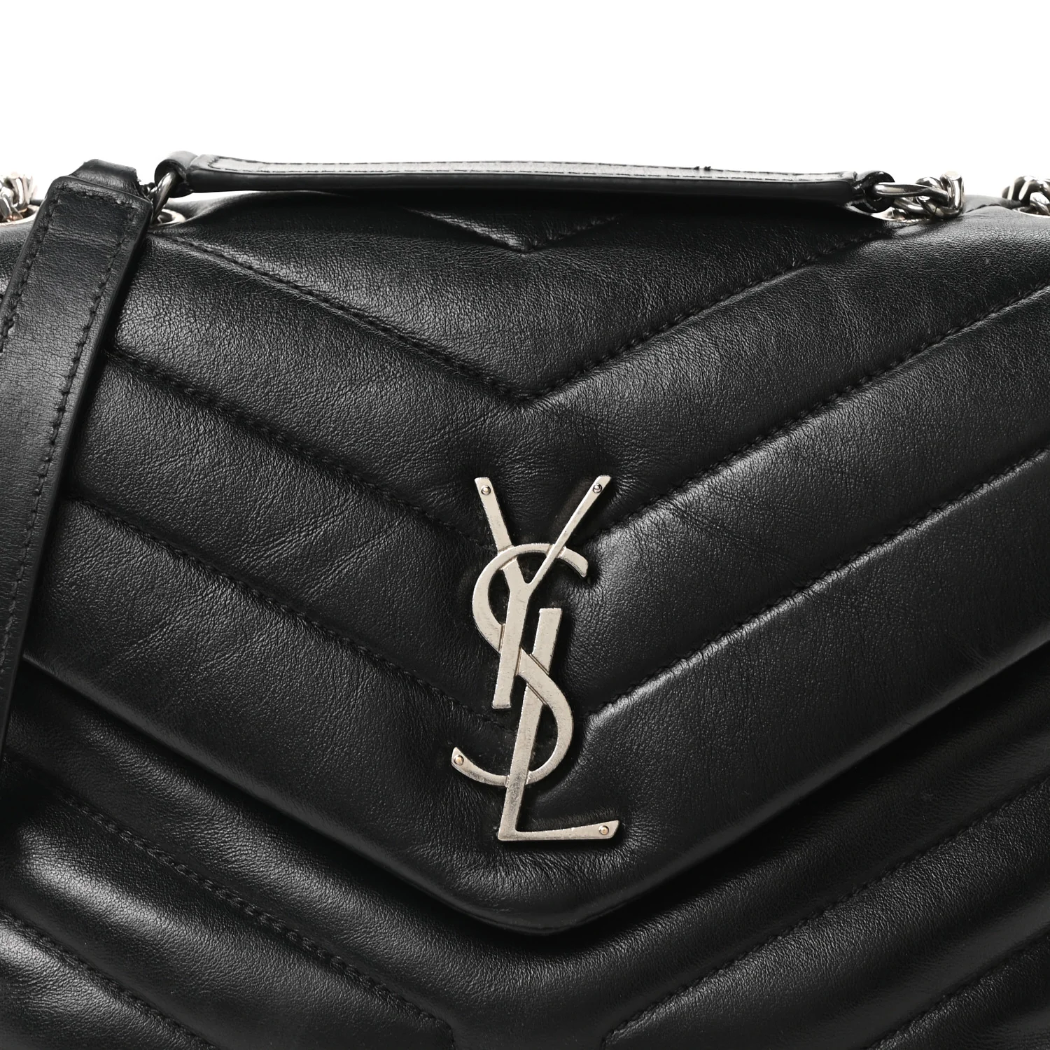 Calfskin Y Quilted Monogram Small Loulou Chain Satchel Black - Image 8