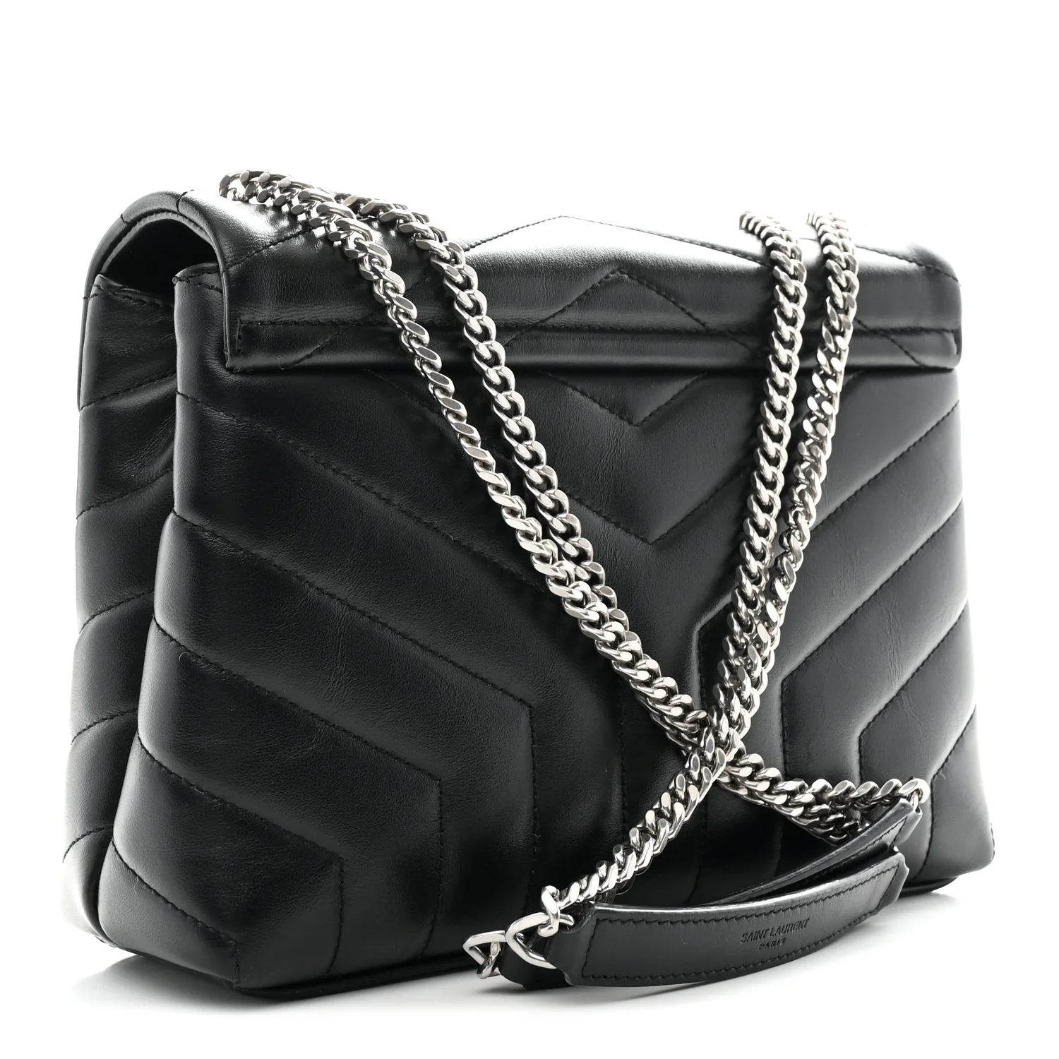 Calfskin Y Quilted Monogram Small Loulou Chain Satchel Black - Image 3