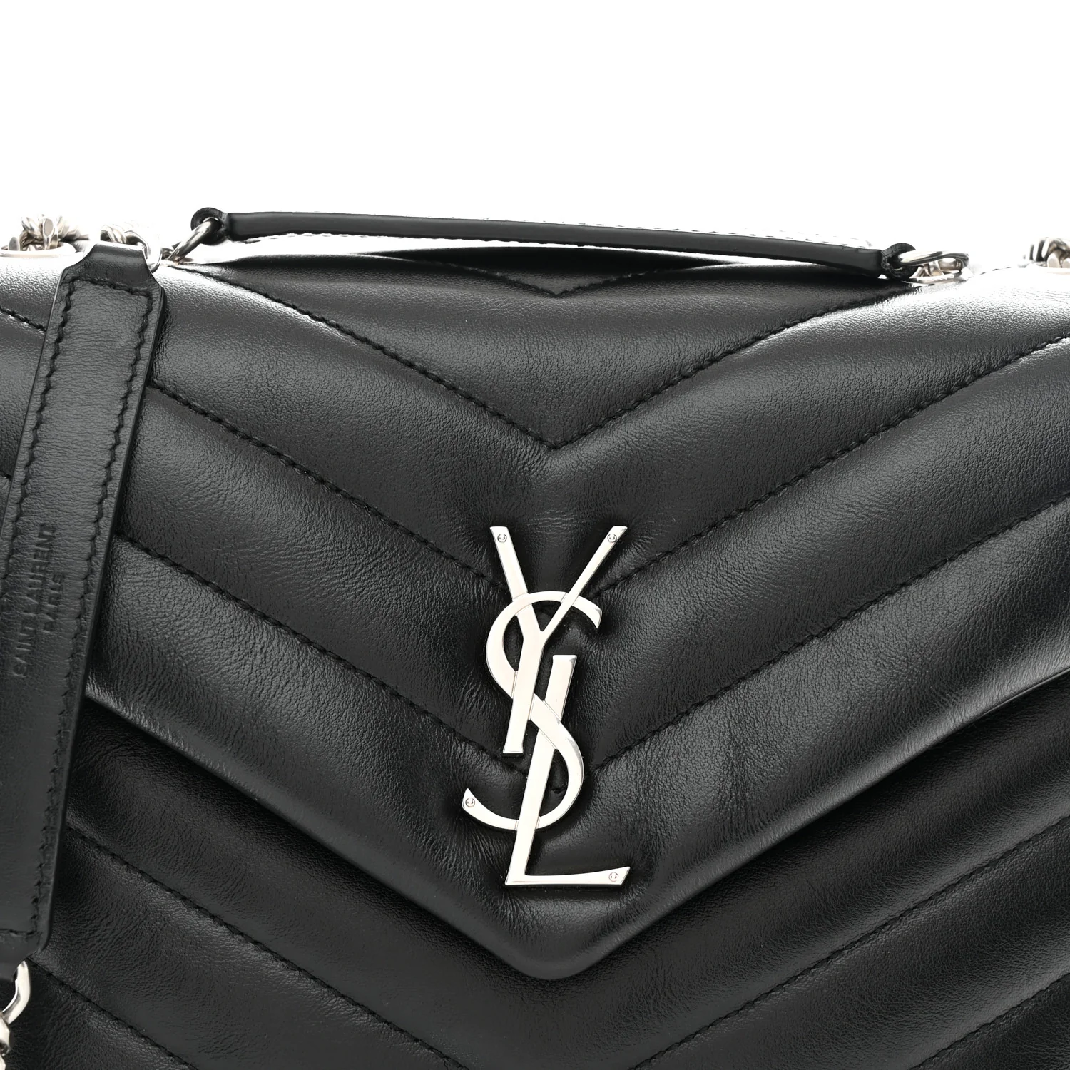 Calfskin Y Quilted Monogram Small Loulou Chain Satchel Black - Image 9