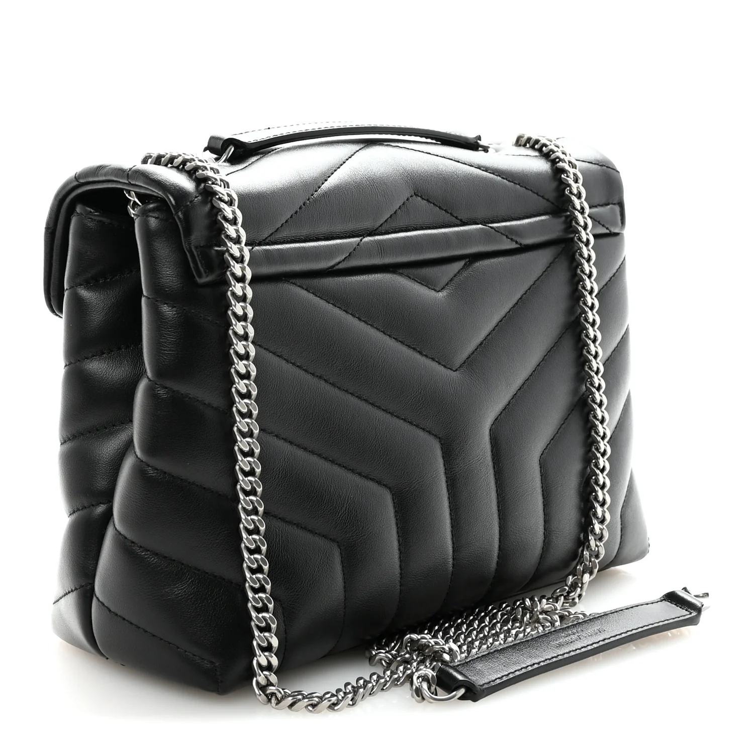 Calfskin Y Quilted Monogram Small Loulou Chain Satchel Black - Image 3