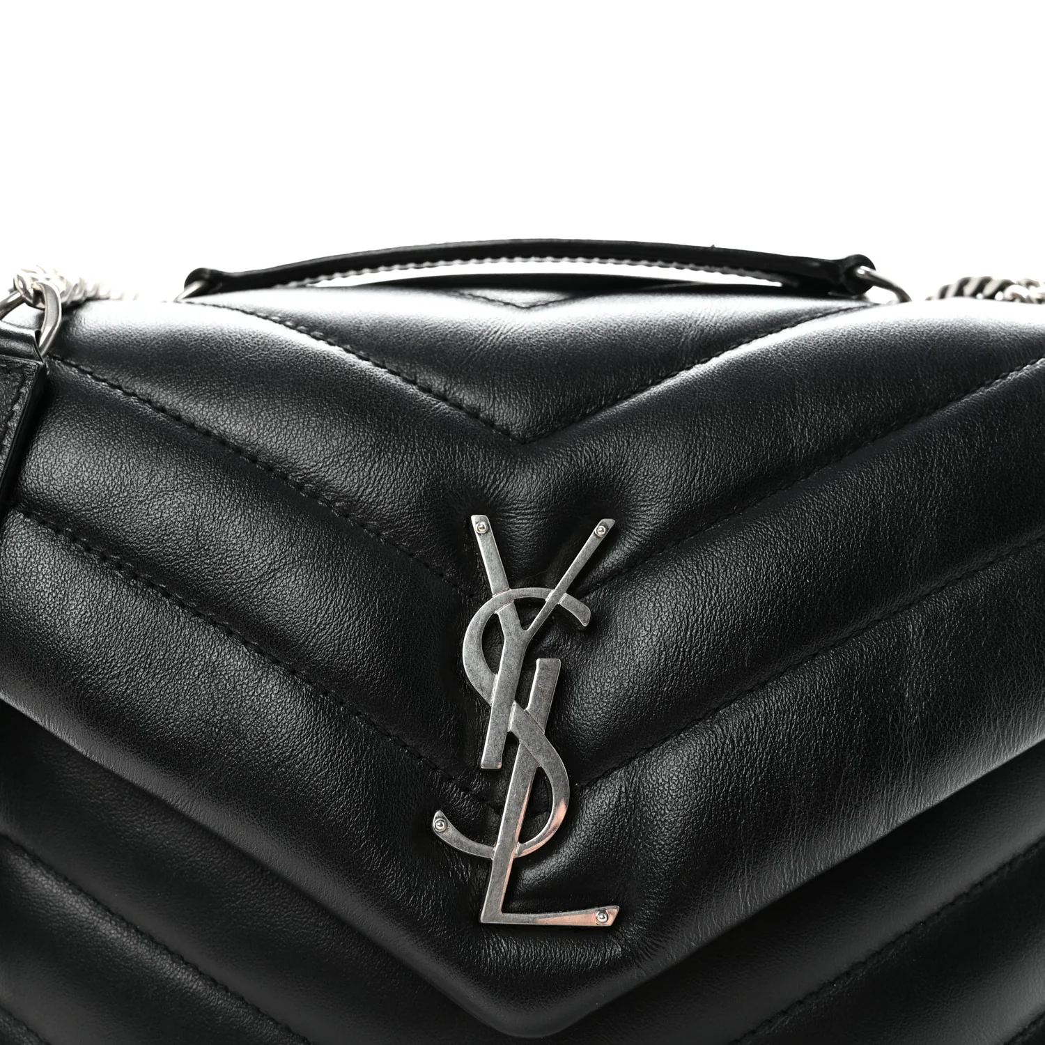 Calfskin Y Quilted Monogram Small Loulou Chain Satchel Black - Image 7