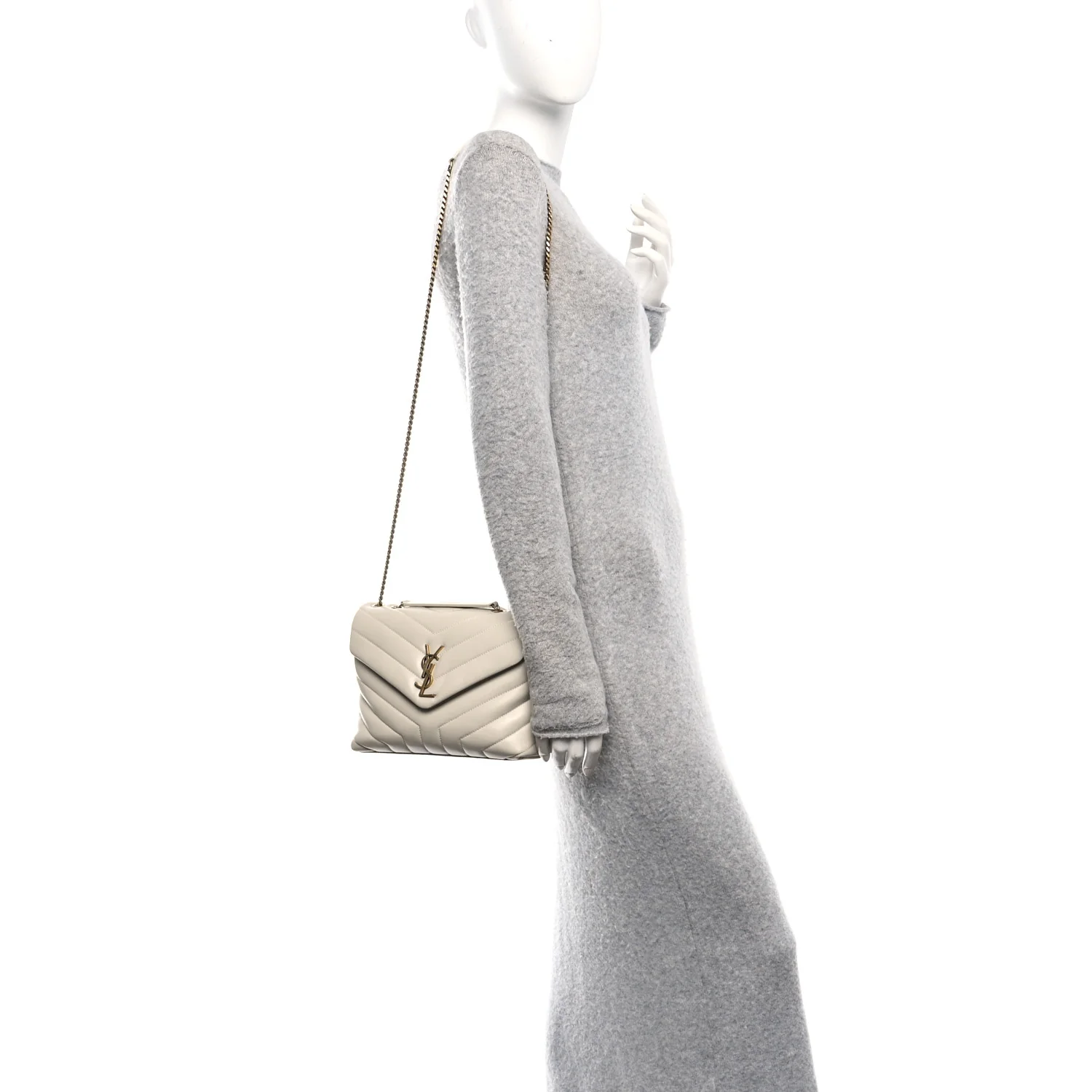 Calfskin Y Quilted Monogram Small Loulou Chain Satchel Blanc Vintage - Image 2