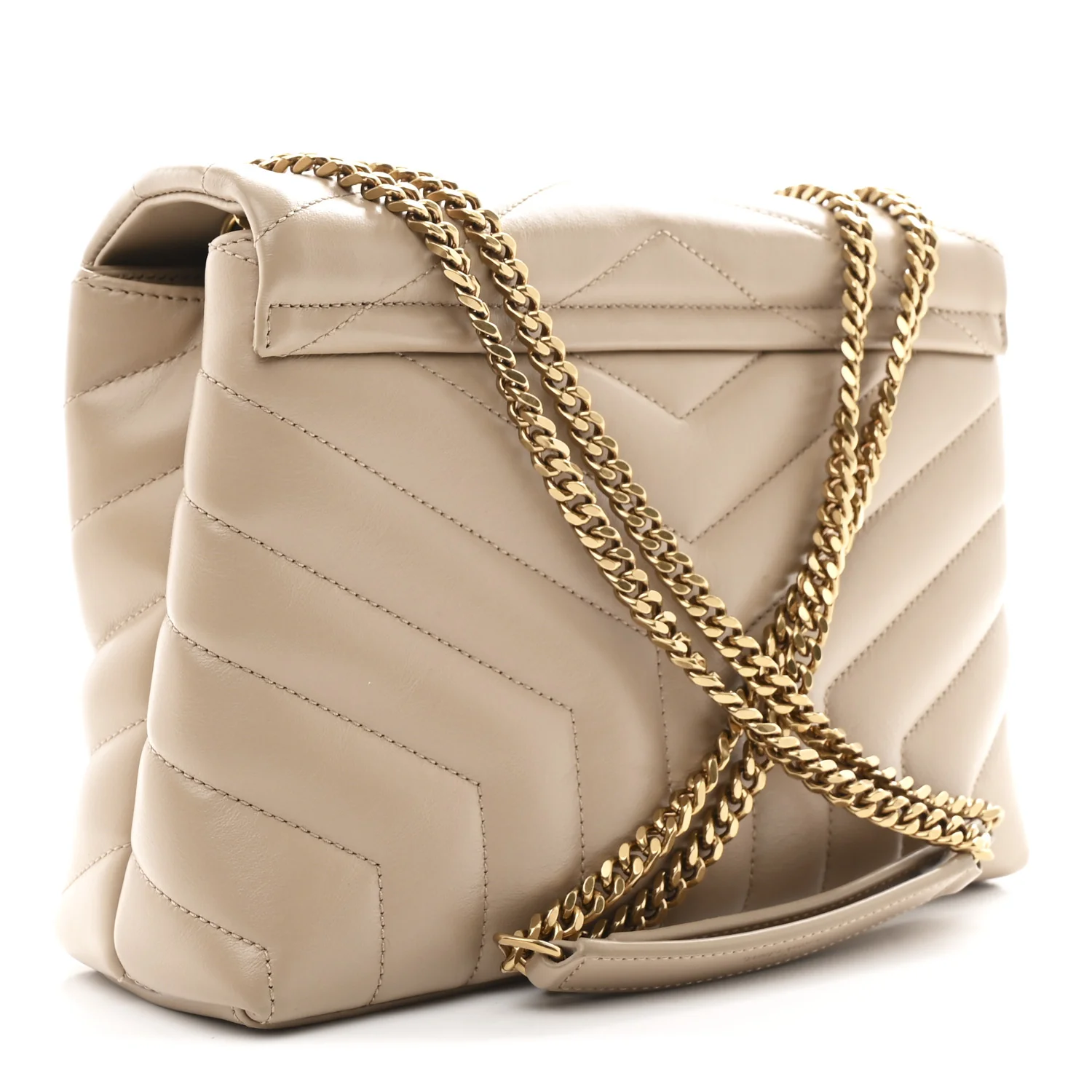 Calfskin Y Quilted Monogram Small Loulou Chain Satchel Dark Beige - Image 3