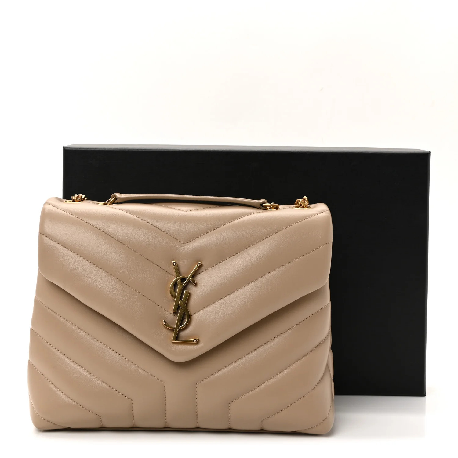 Calfskin Y Quilted Monogram Small Loulou Chain Satchel Dark Beige - Image 10