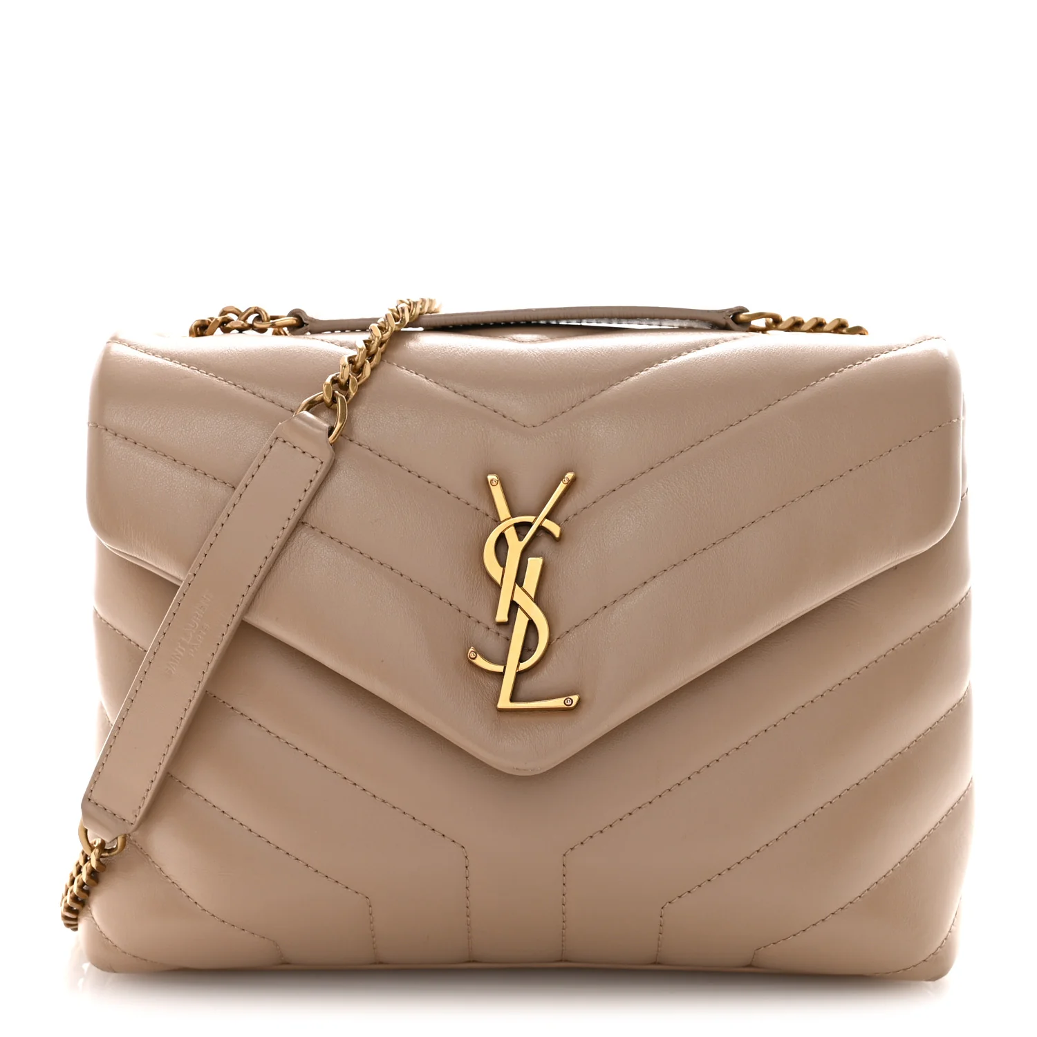 Calfskin Y Quilted Monogram Small Loulou Chain Satchel Dark Beige